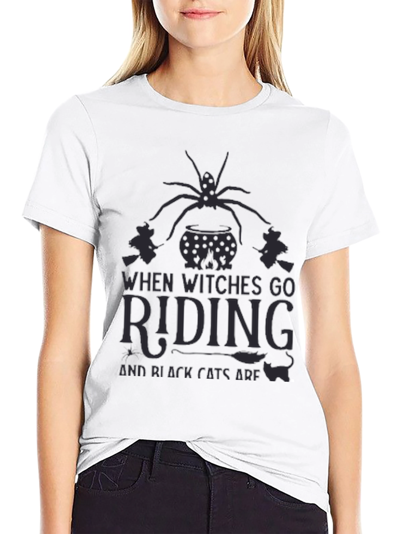 Halloween Witch Riding Black T-Shirt