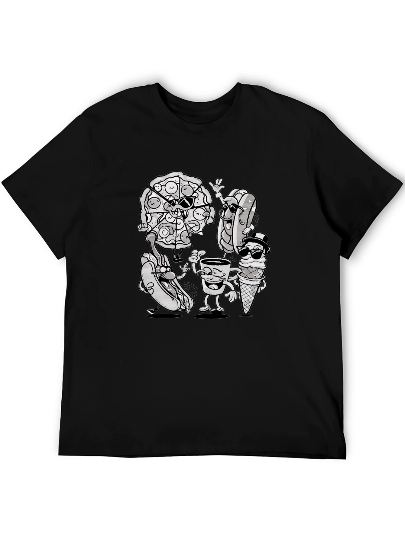Fun Food Cartoon Black T-Shirt