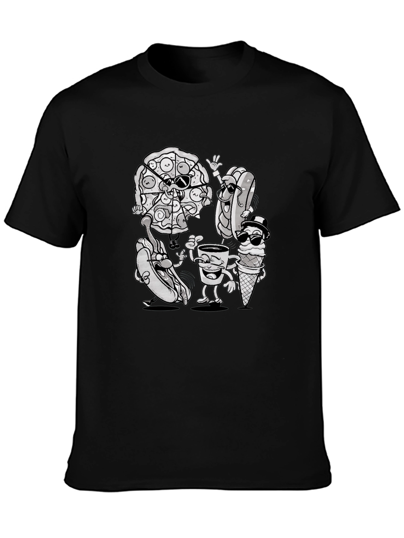 Fun Food Cartoon Black T-Shirt