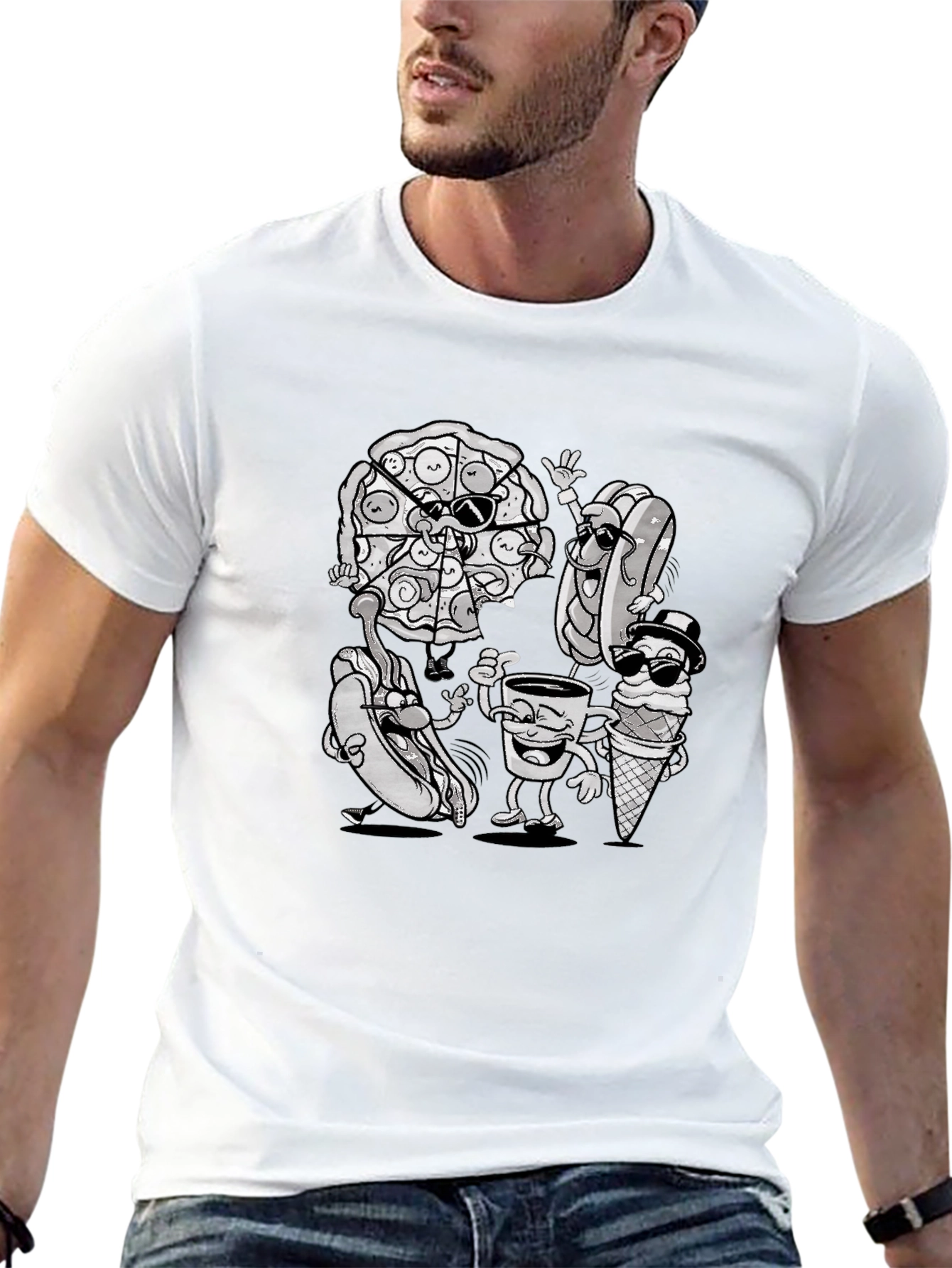 Fun Food Cartoon Black T-Shirt