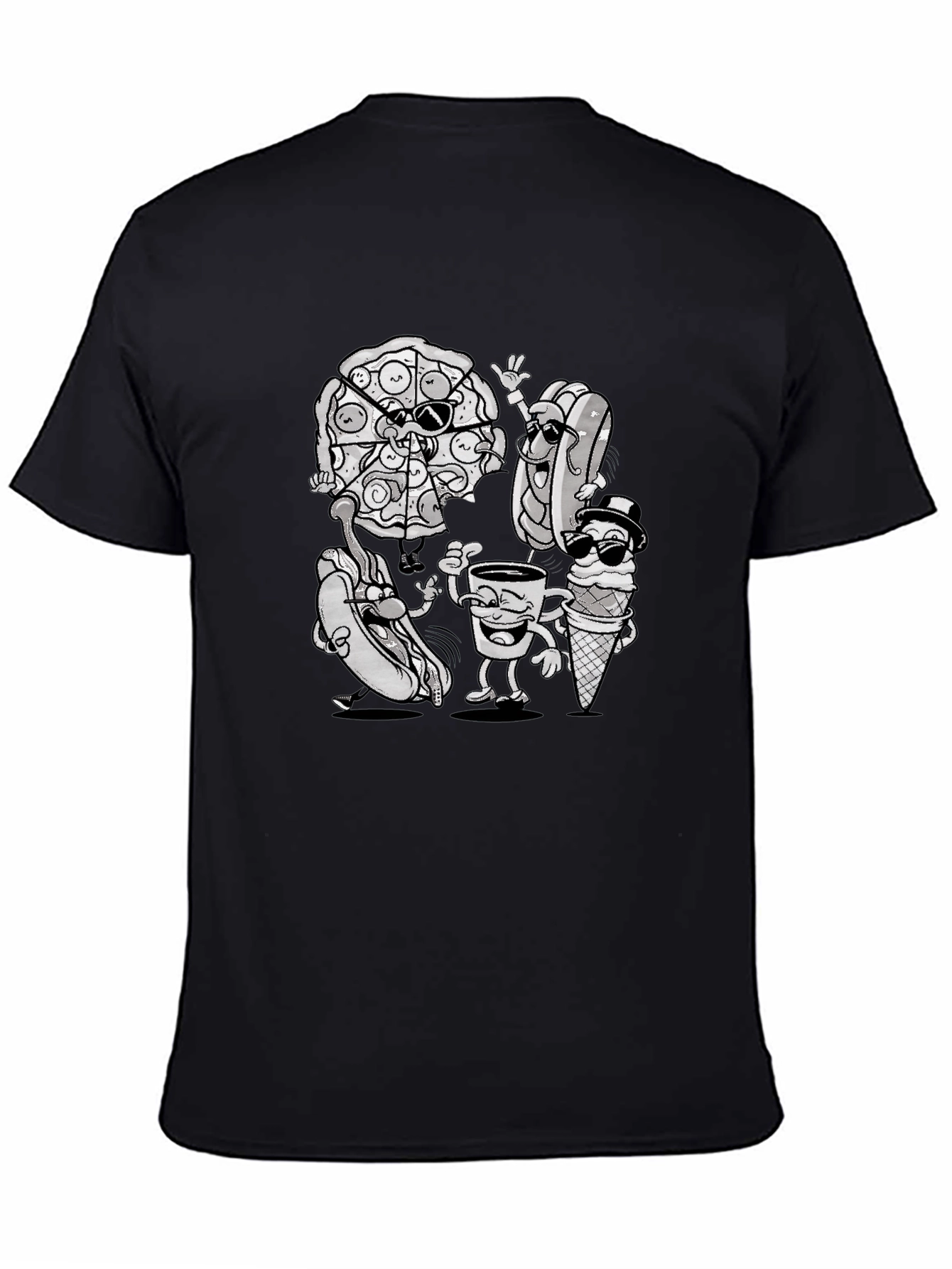 Fun Food Cartoon Black T-Shirt
