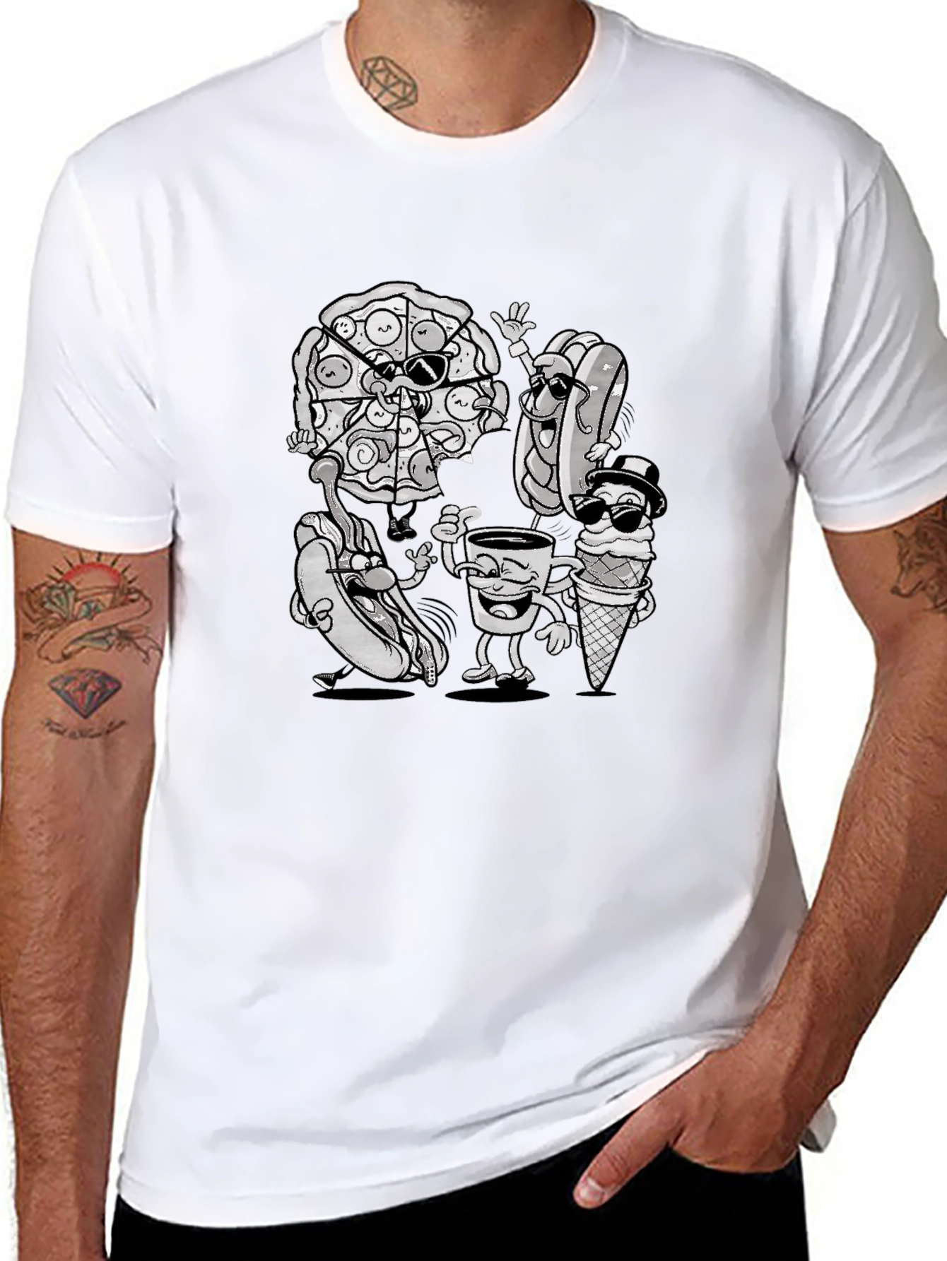 Fun Food Cartoon Black T-Shirt