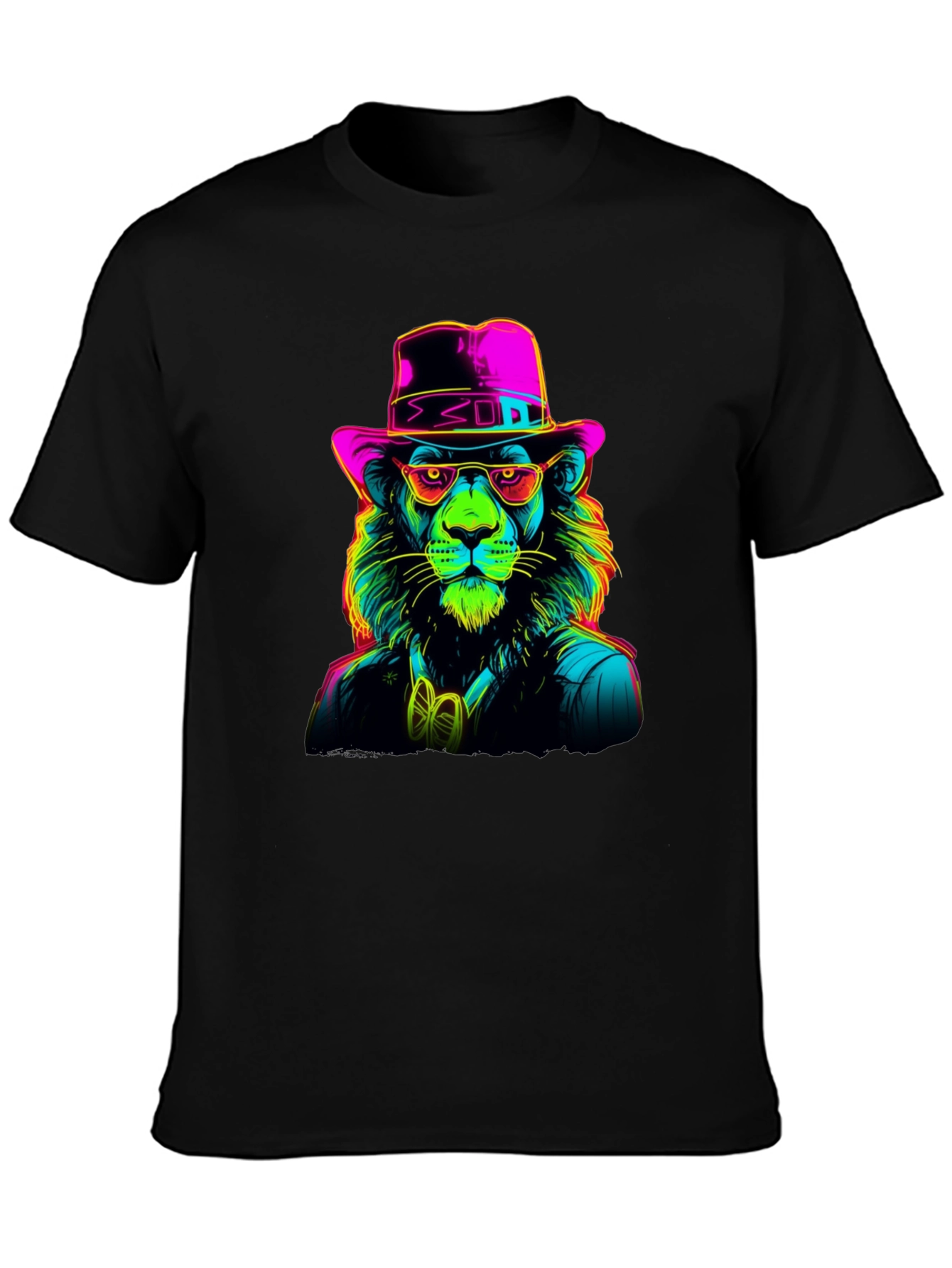 Neon Lion Graphic Tee - Cool Animal Print