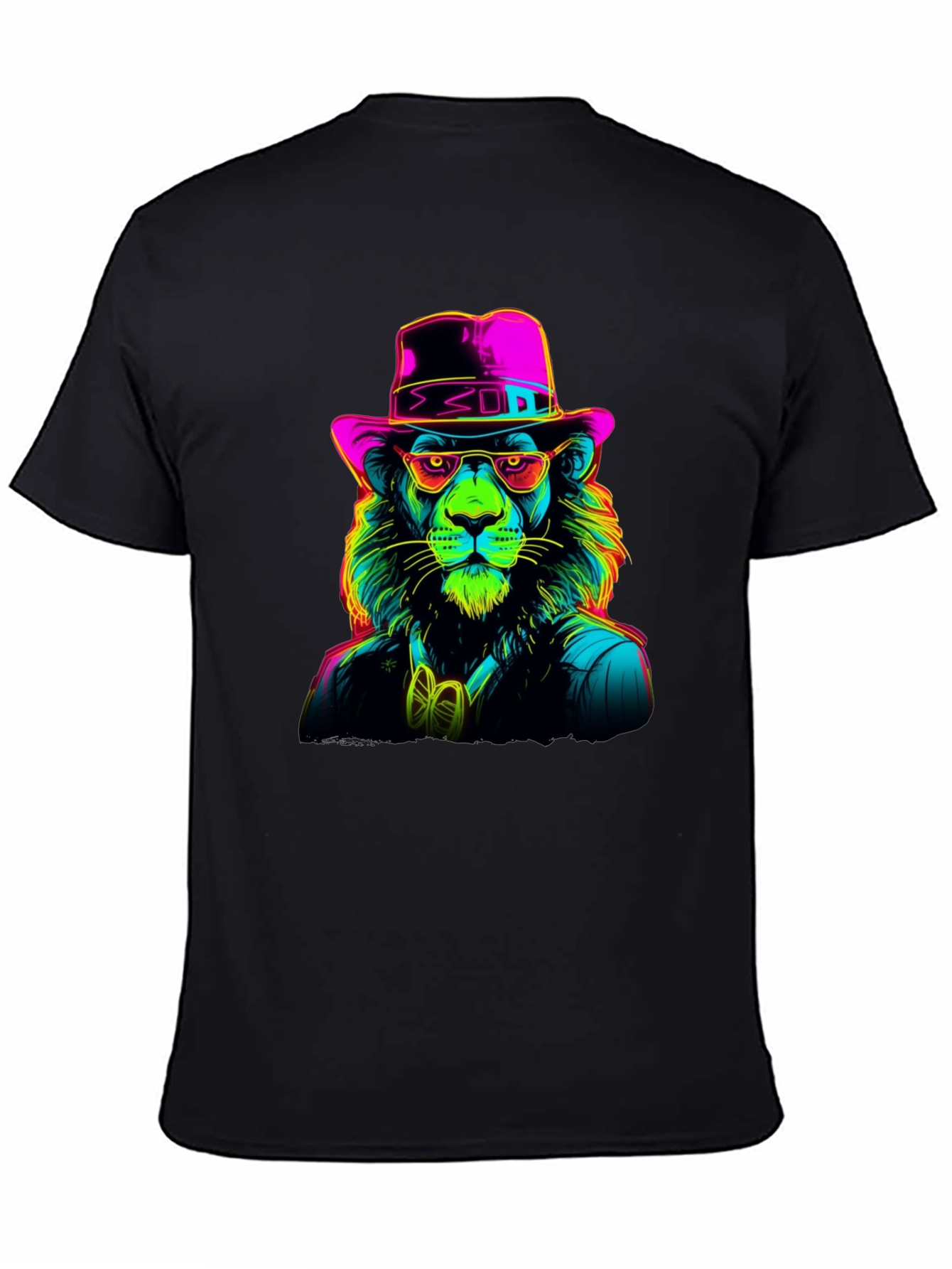 Neon Lion Graphic Tee - Cool Animal Print