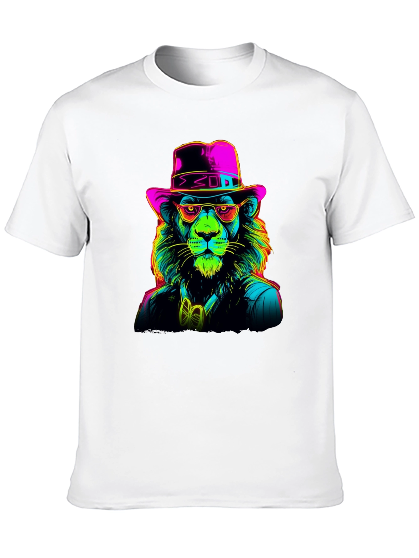 Neon Lion Graphic Tee - Cool Animal Print