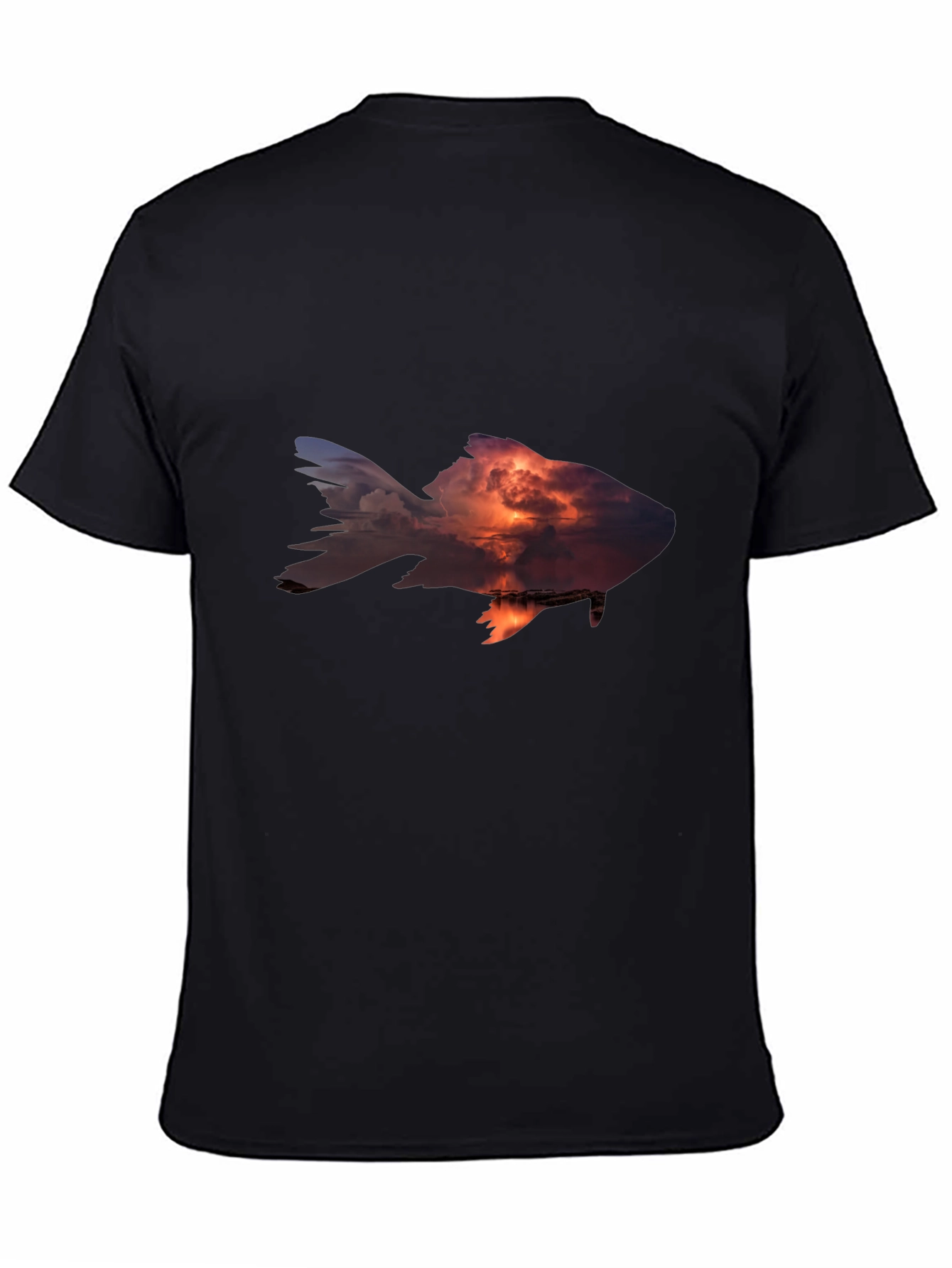 Sunset Fish Graphic Tee - Stylish Mens Black T-Shirt