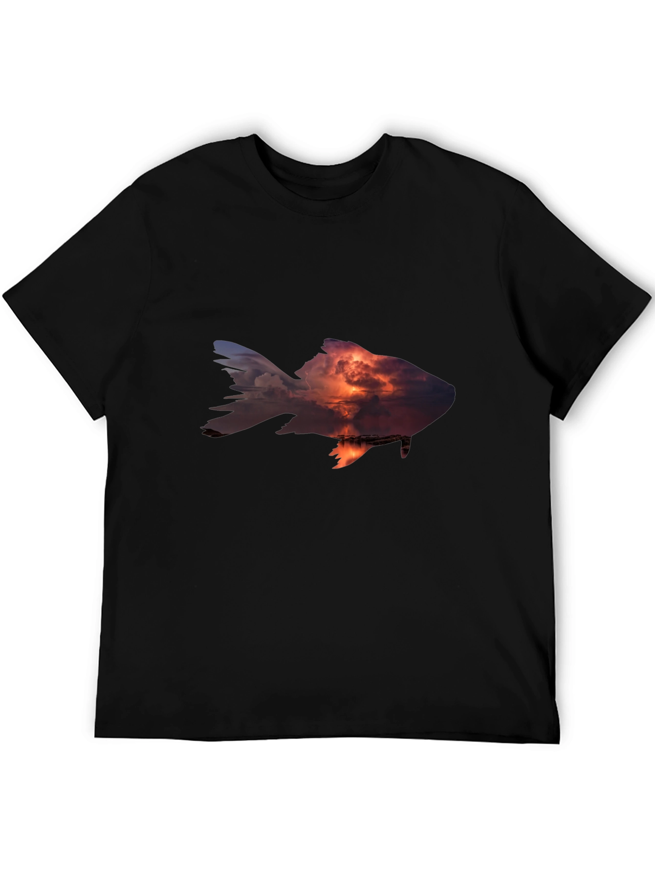 Sunset Fish Graphic Tee - Stylish Mens Black T-Shirt