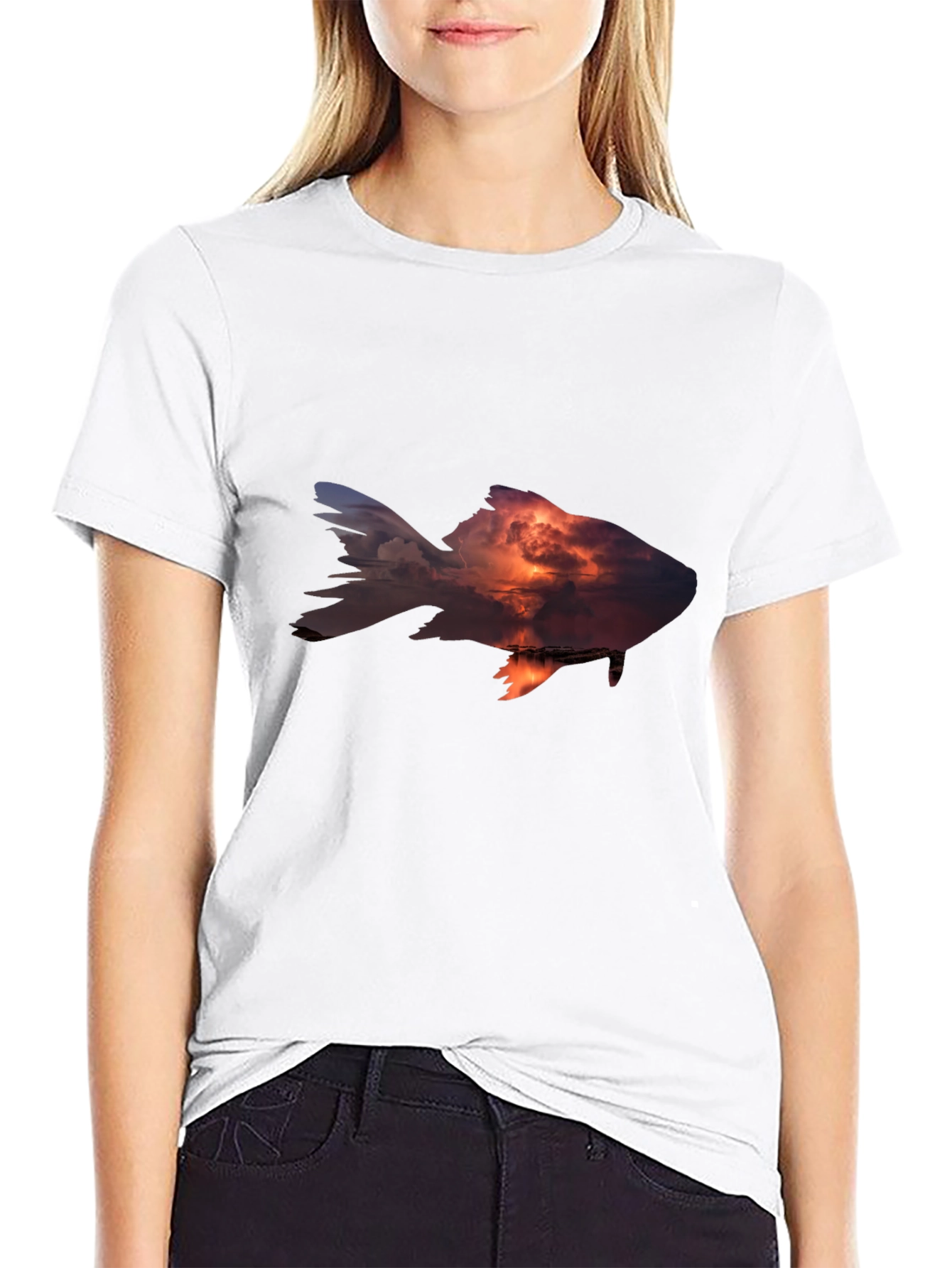 Sunset Fish Graphic Tee - Stylish Mens Black T-Shirt