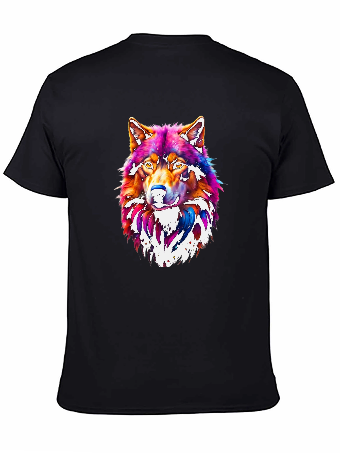 Vibrant Wolf Graphic Tee - Mens Black T-Shirt