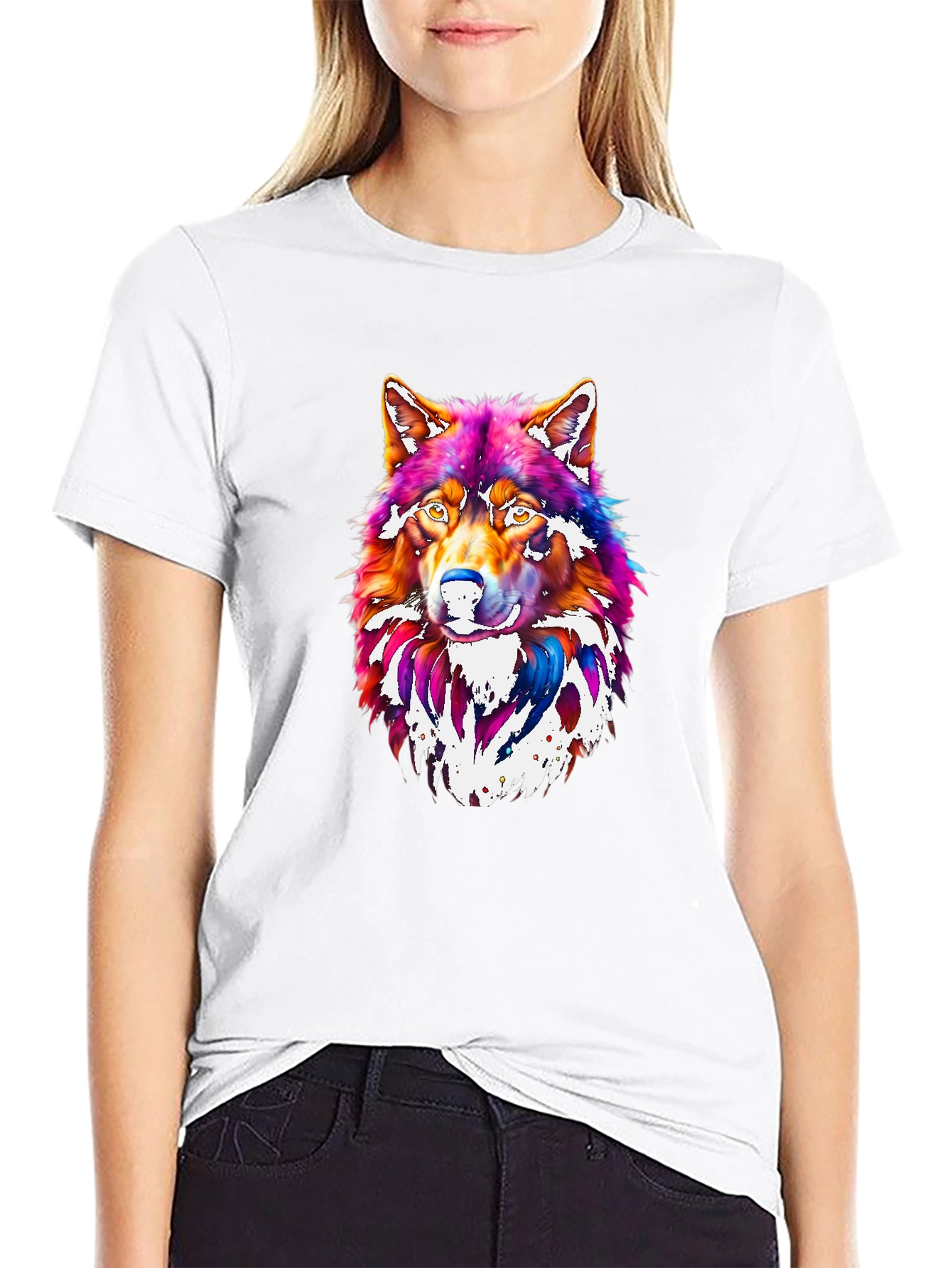 Vibrant Wolf Graphic Tee - Mens Black T-Shirt