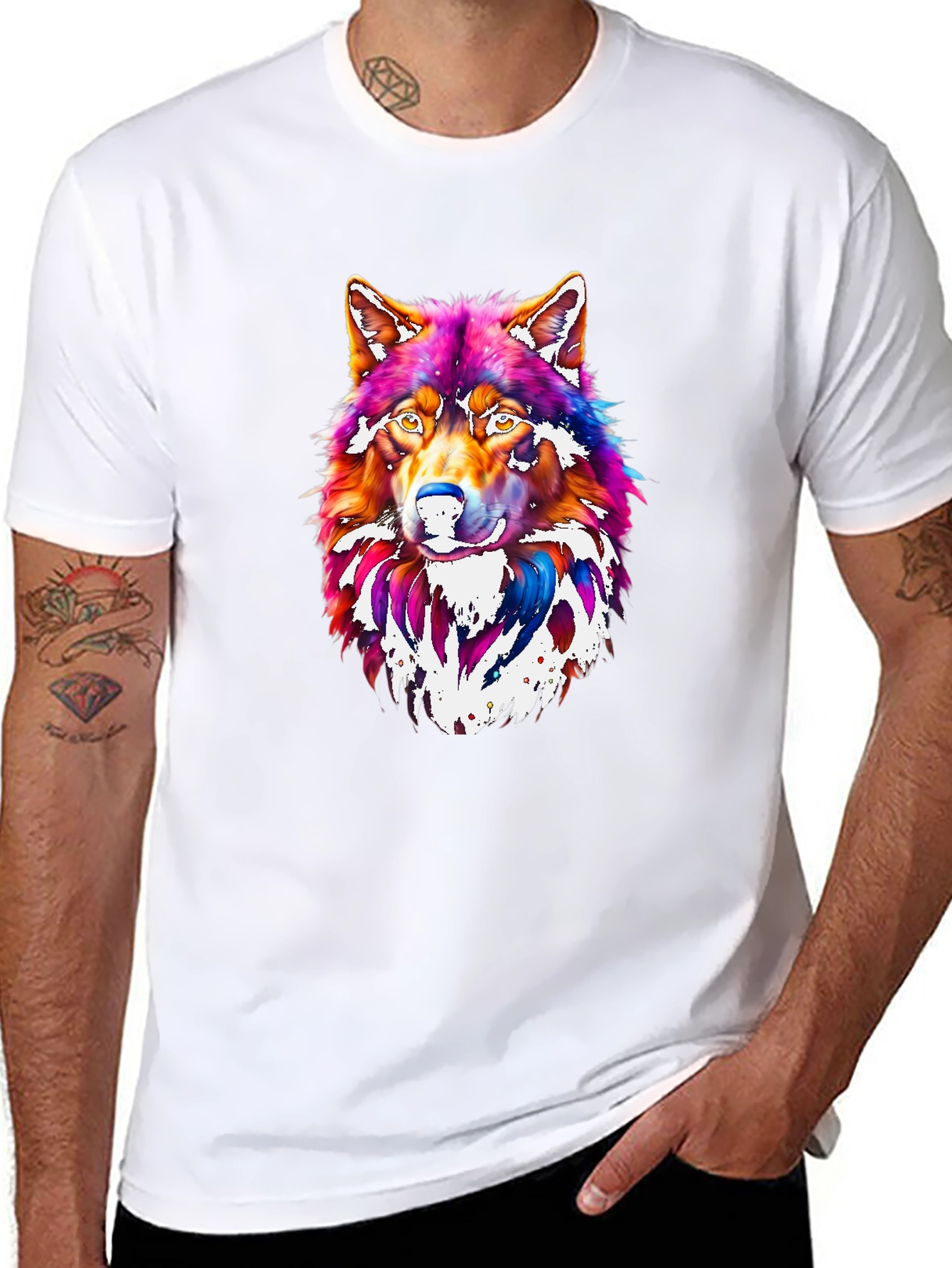 Vibrant Wolf Graphic Tee - Mens Black T-Shirt