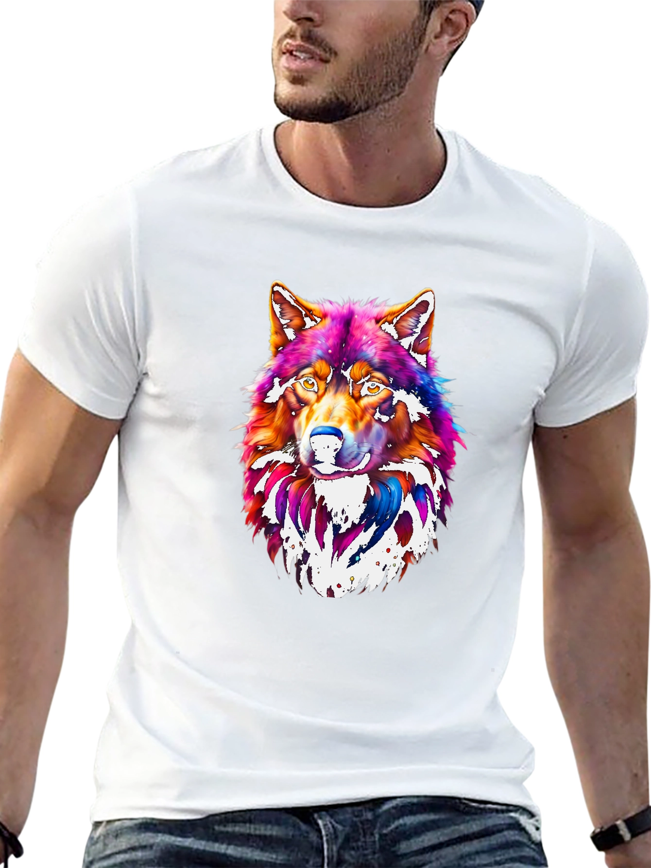 Vibrant Wolf Graphic Tee - Mens Black T-Shirt