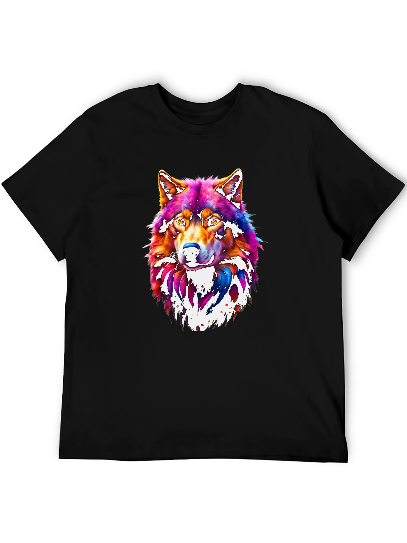 Vibrant Wolf Graphic Tee - Mens Black T-Shirt