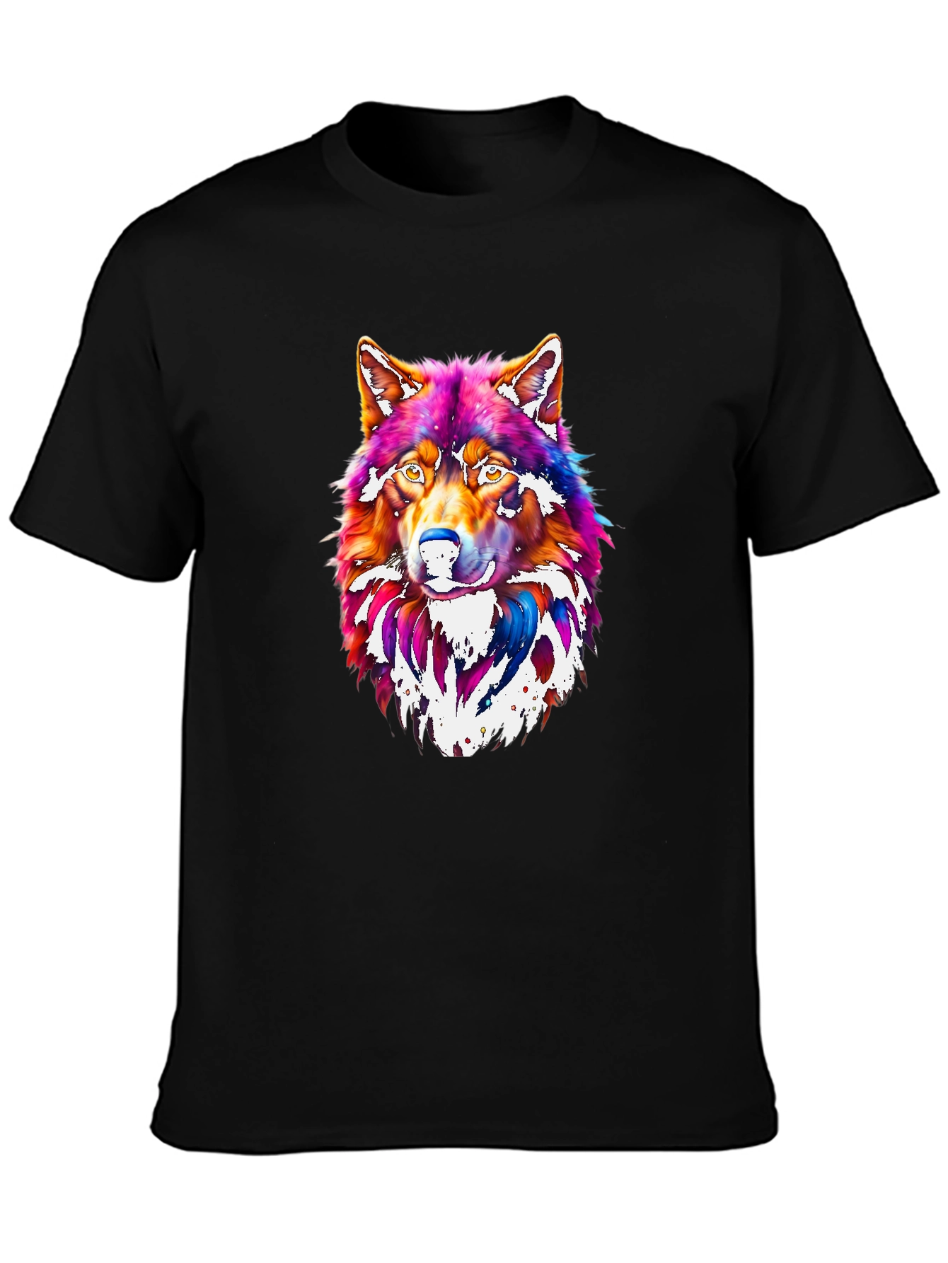Vibrant Wolf Graphic Tee - Mens Black T-Shirt
