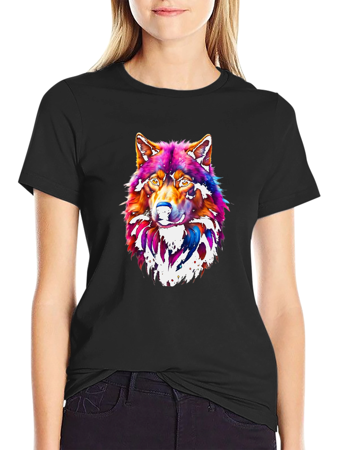 Vibrant Wolf Graphic Tee - Mens Black T-Shirt