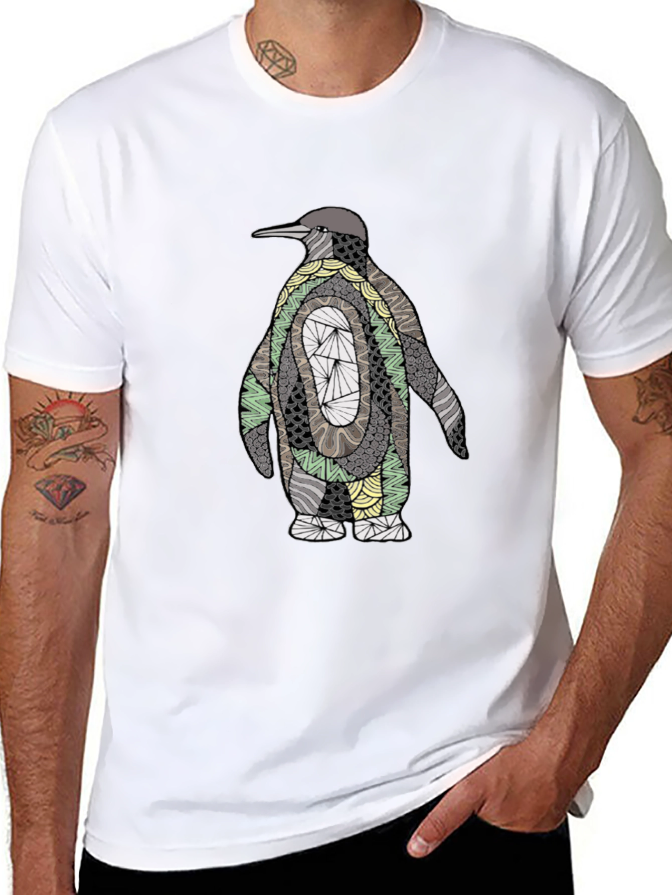 Abstract Penguin Graphic Tee - Black