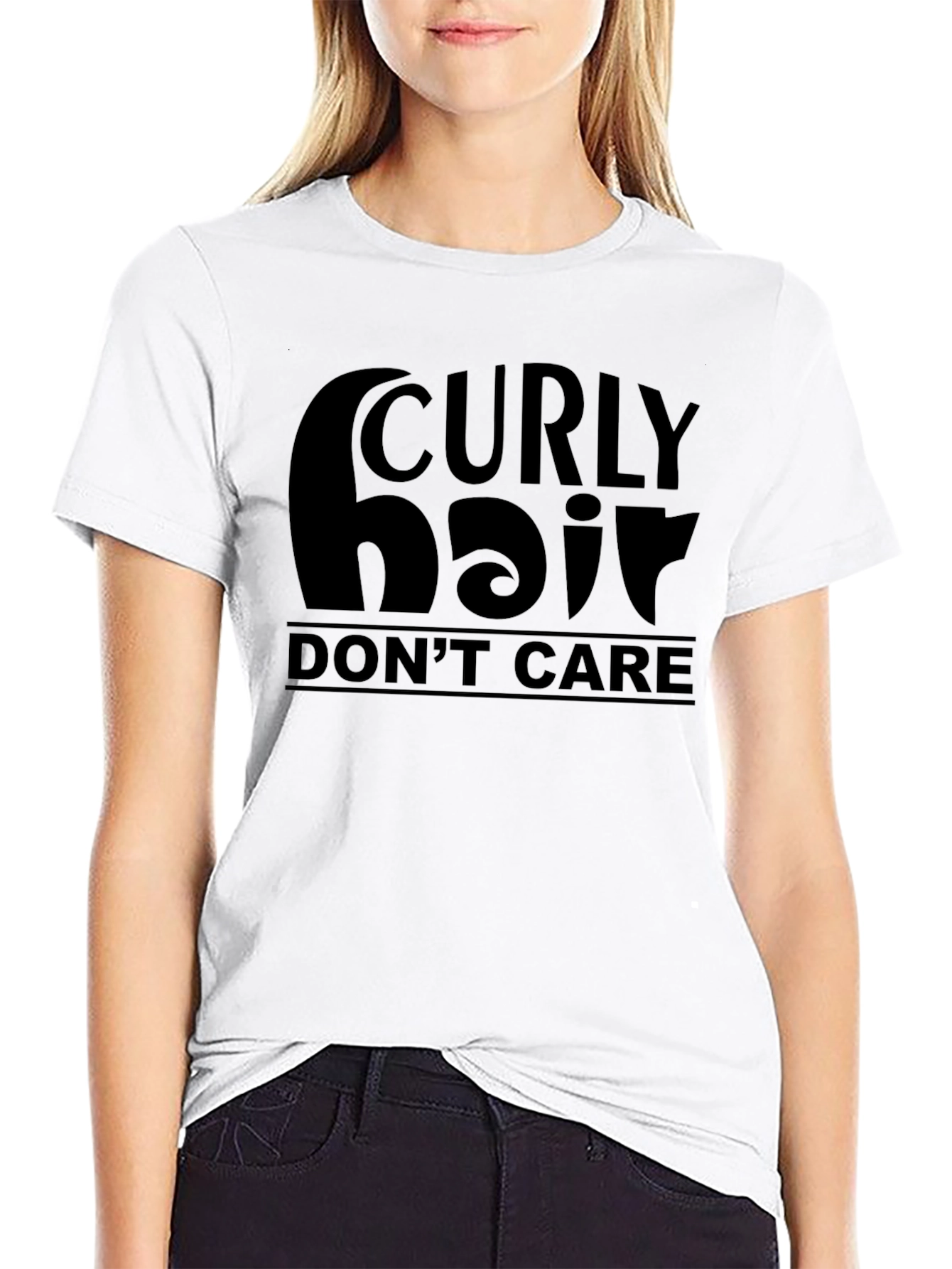 Curly Hair Dont Care Black T-Shirt