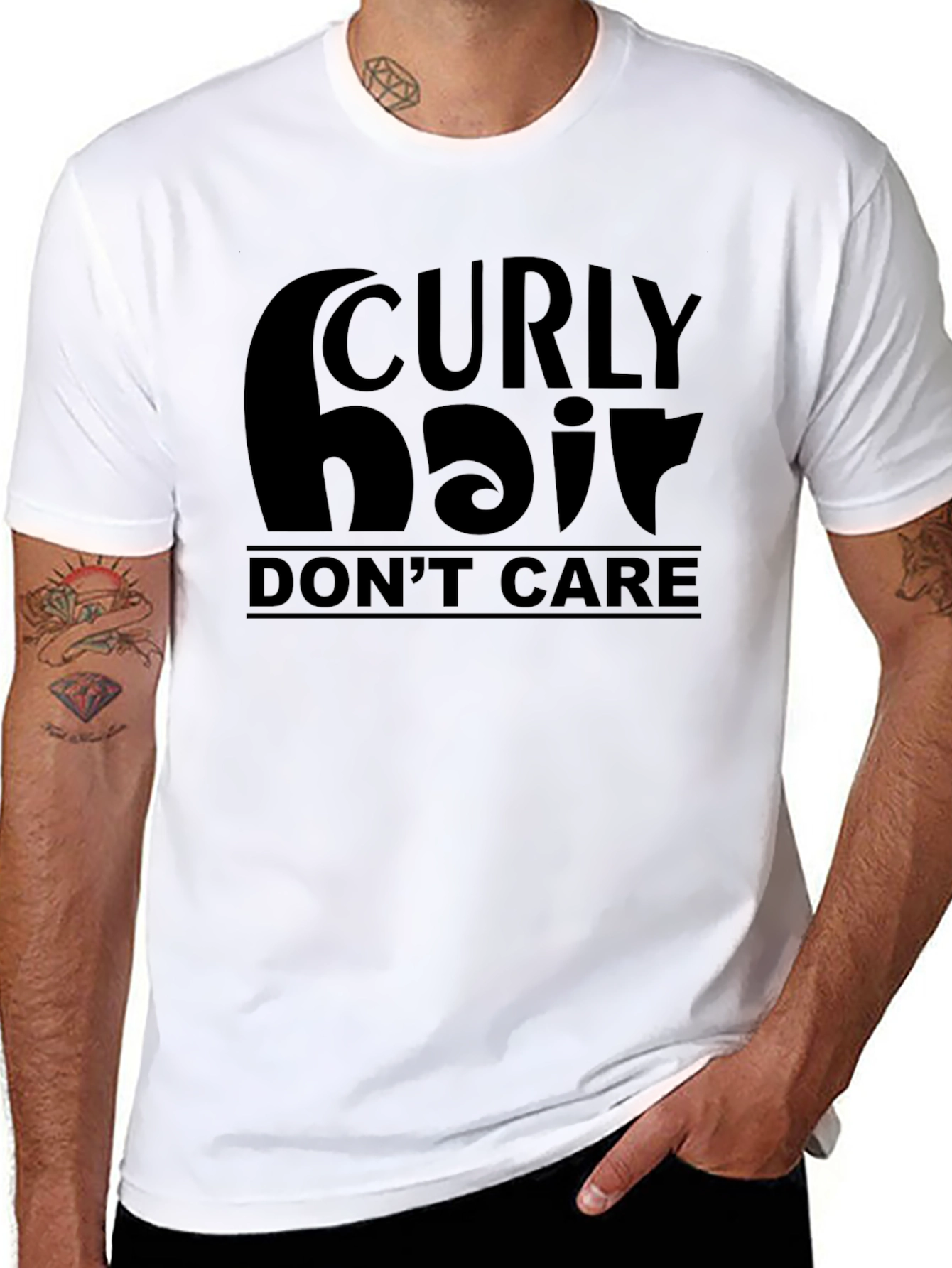 Curly Hair Dont Care Black T-Shirt