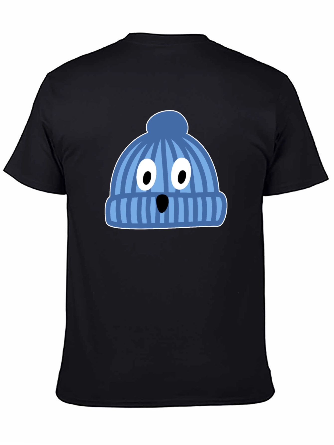 Funny Knit Hat Face Black T-Shirt