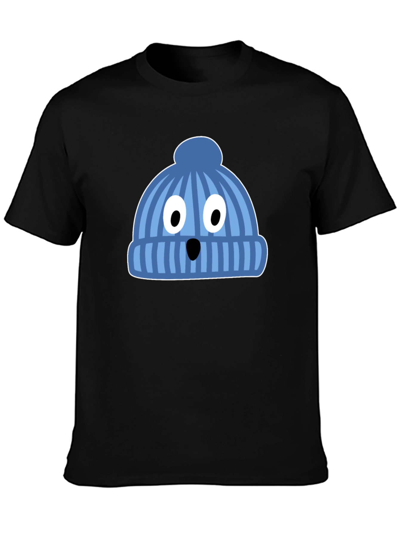 Funny Knit Hat Face Black T-Shirt