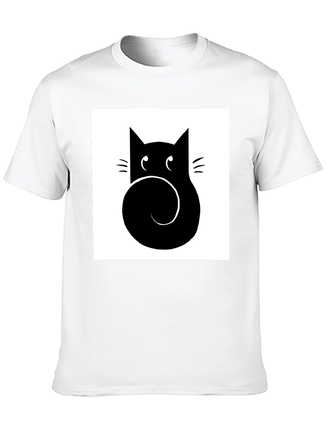 Stylized Cat Graphic Tee - Black Cotton Casual Shirt