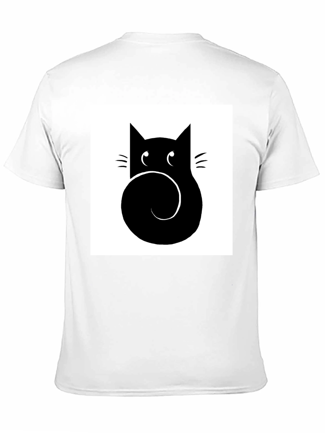 Stylized Cat Graphic Tee - Black Cotton Casual Shirt