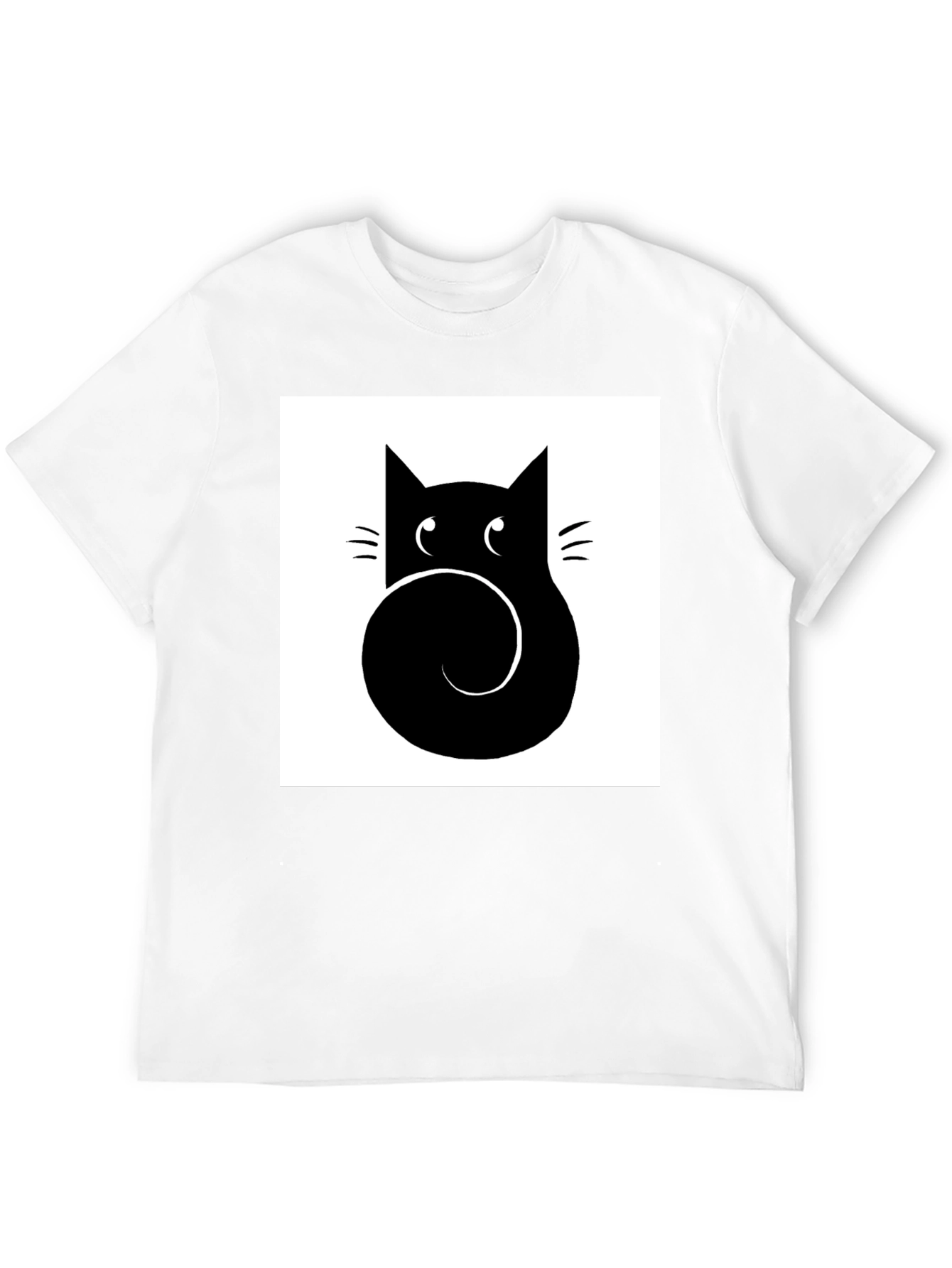 Stylized Cat Graphic Tee - Black Cotton Casual Shirt