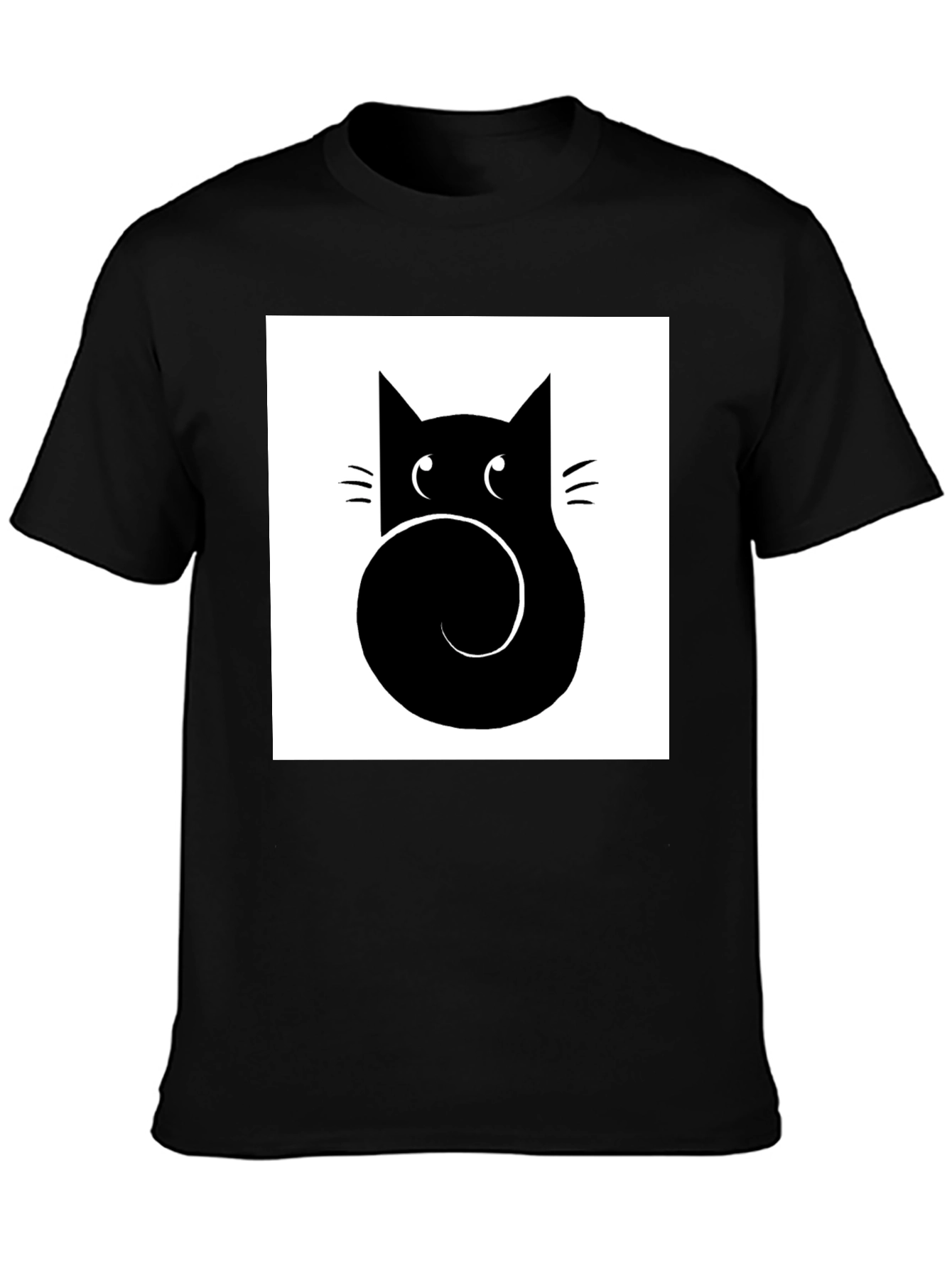 Stylized Cat Graphic Tee - Black Cotton Casual Shirt
