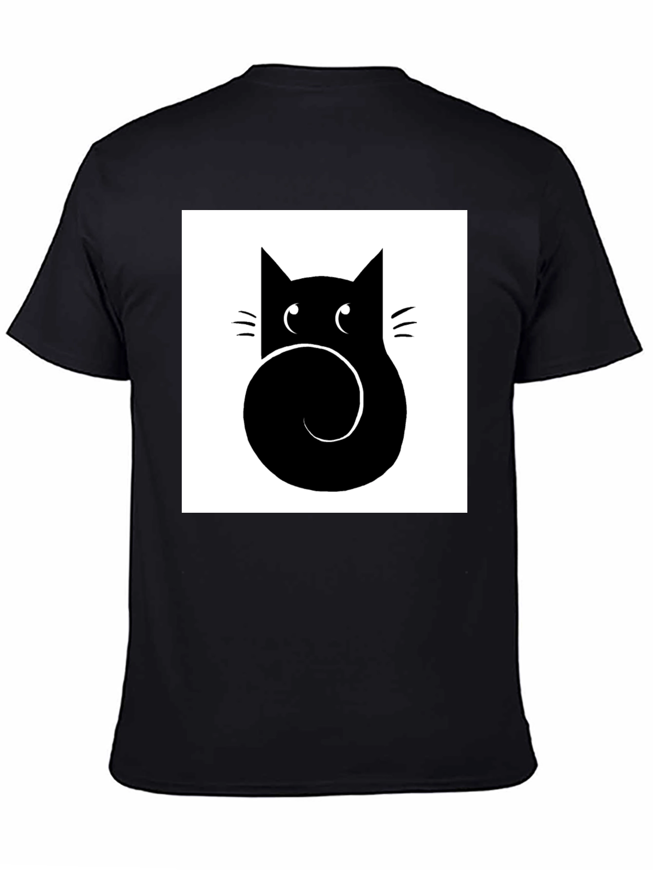 Stylized Cat Graphic Tee - Black Cotton Casual Shirt