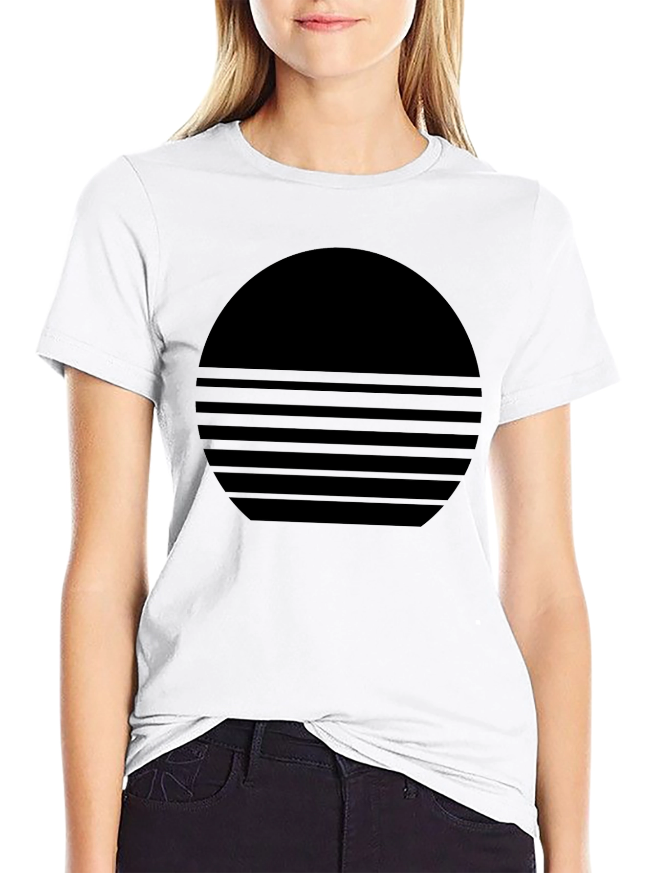 Modern Black Graphic Tee - Striped Circle Design