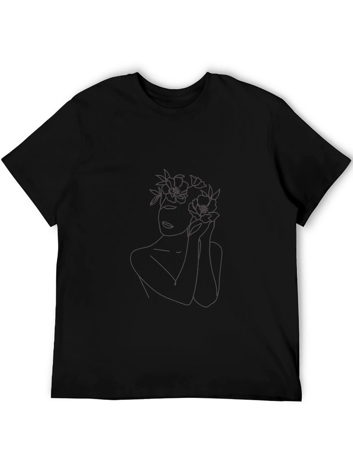 Minimalist Floral Woman Graphic Black T-Shirt