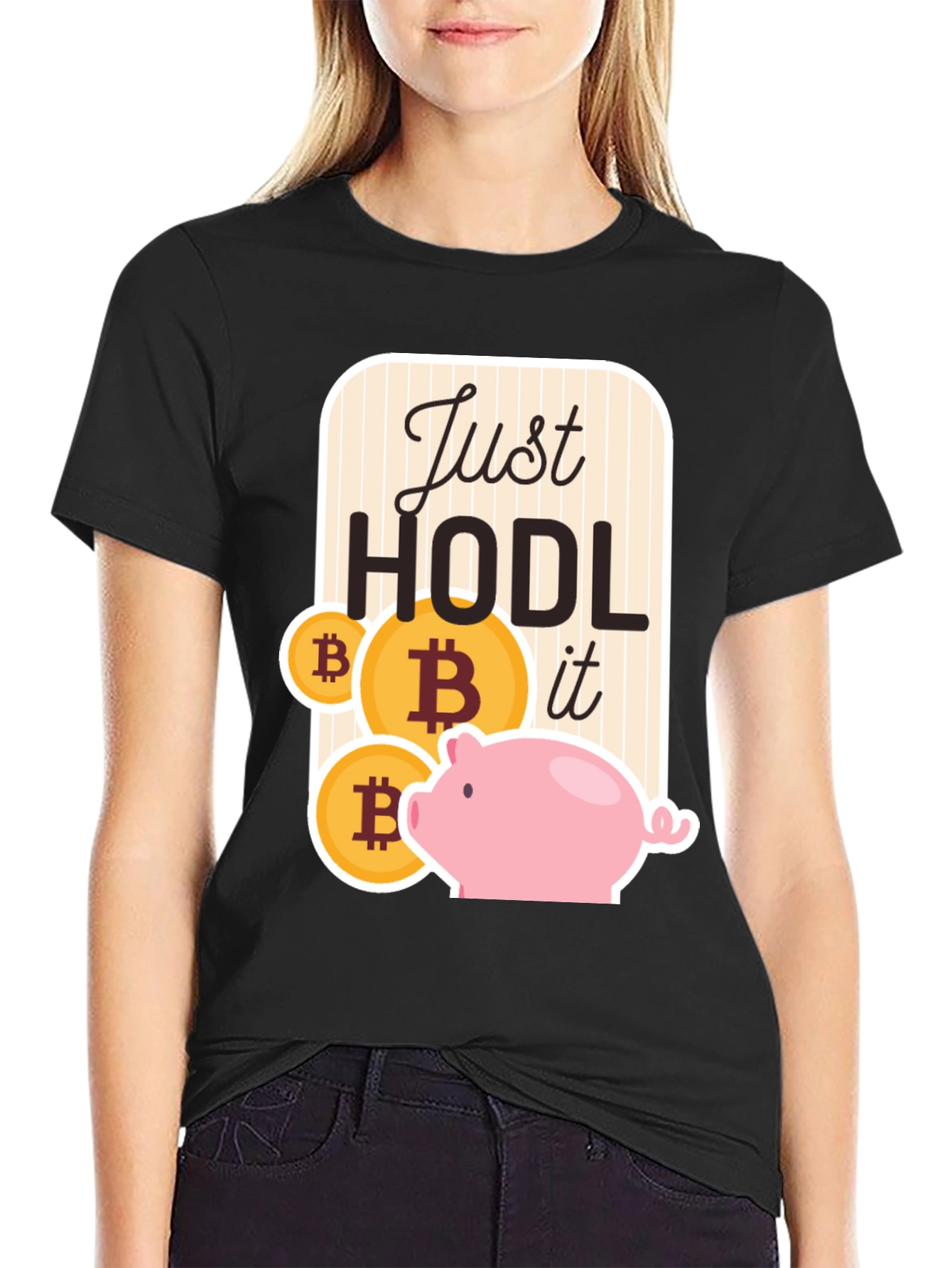 Just Hodl It Bitcoin Piggy Bank Black T-Shirt
