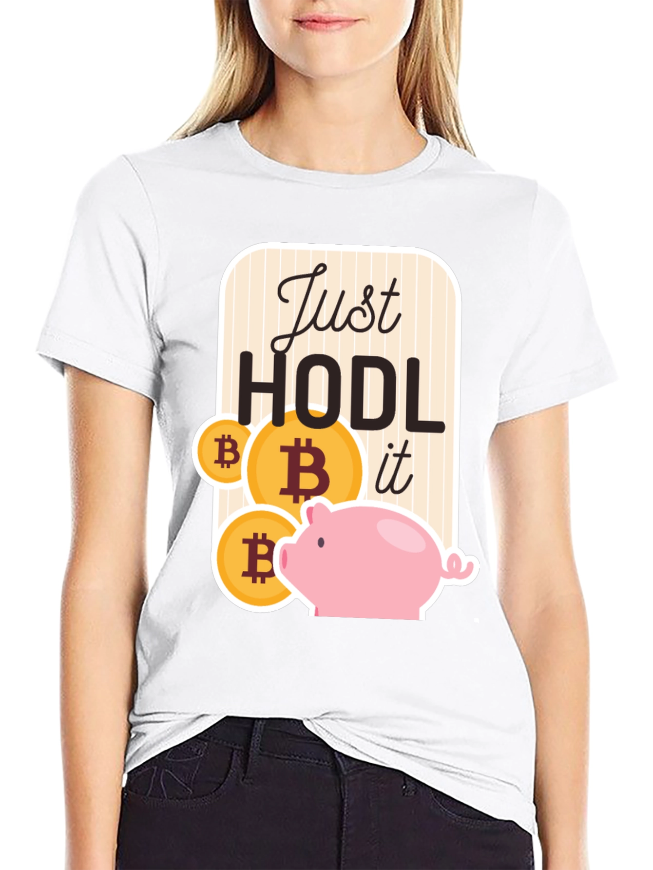 Just Hodl It Bitcoin Piggy Bank Black T-Shirt