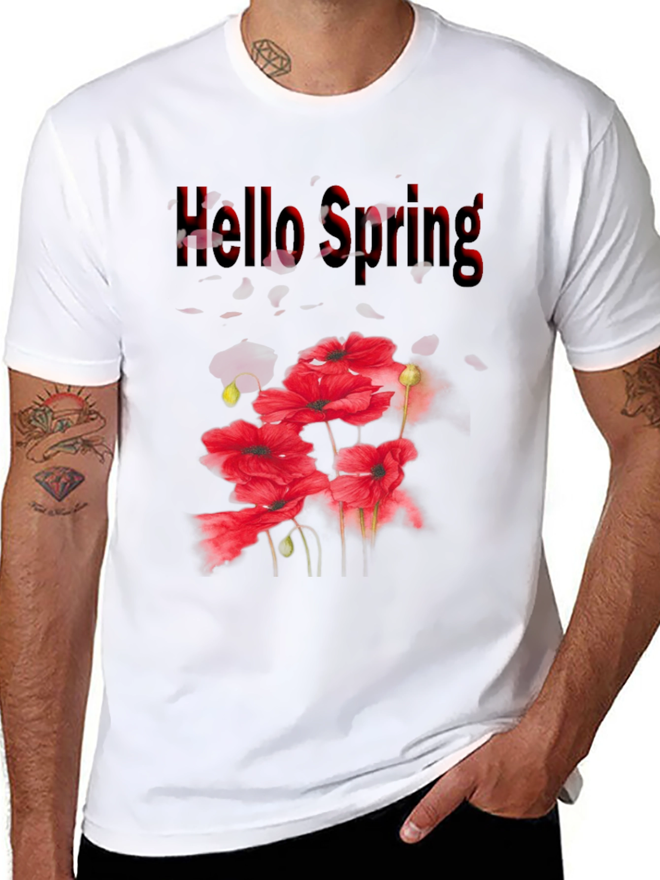 Hello Spring Floral Black T-Shirt