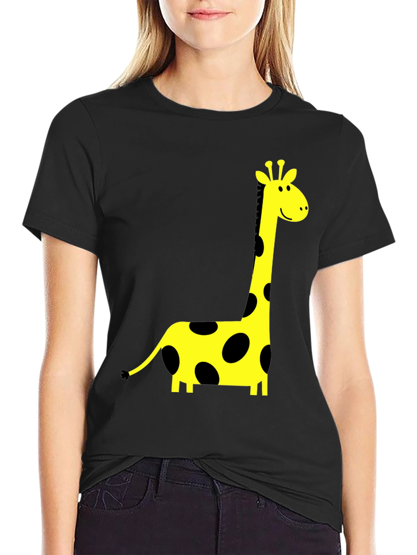 Black T-Shirt with Giraffe Print