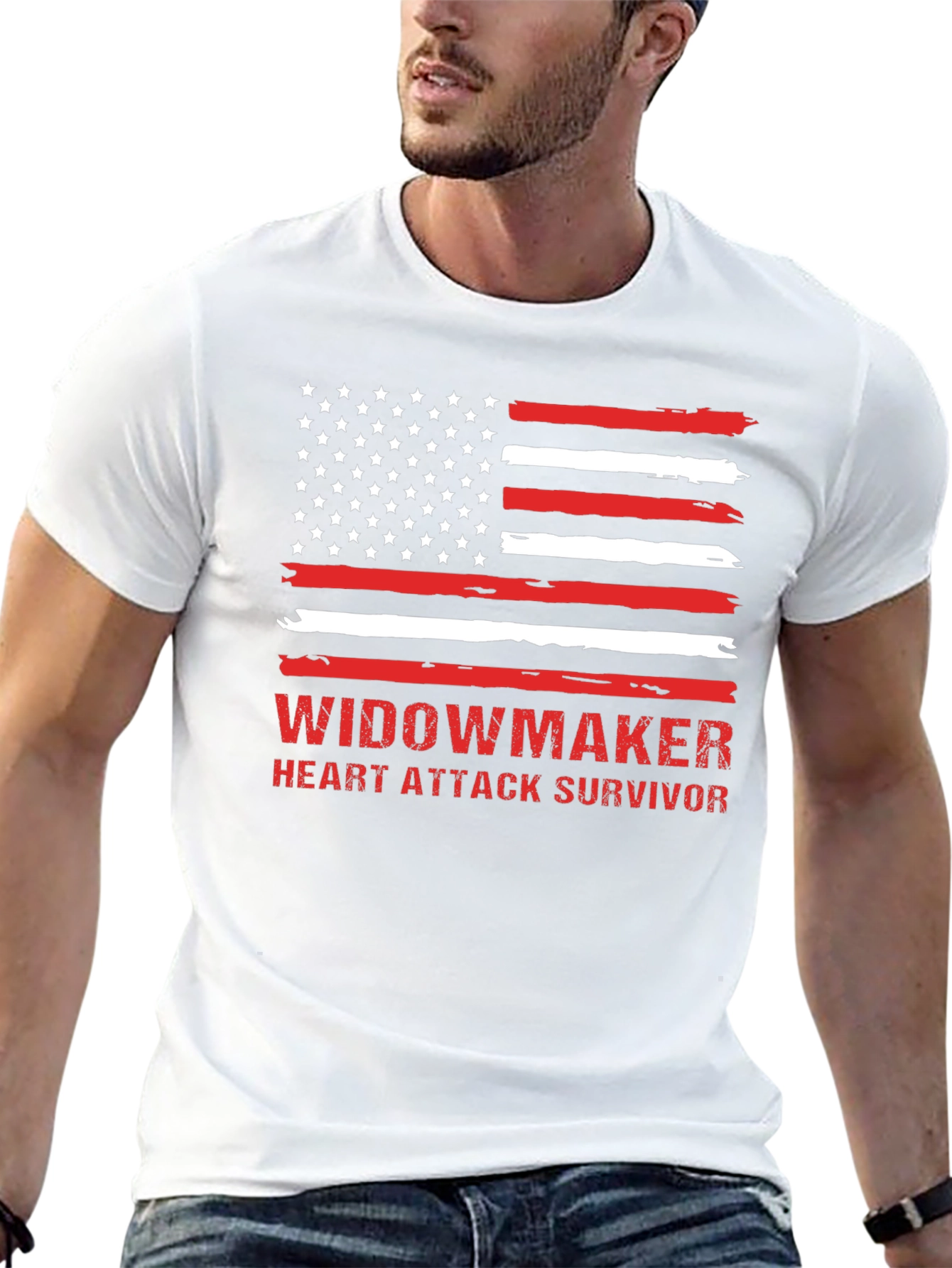 Widowmaker Heart Attack Survivor American Flag T-Shirt