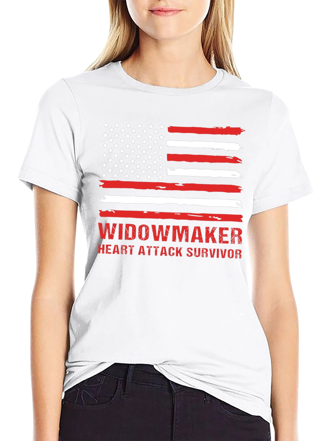 Widowmaker Heart Attack Survivor American Flag T-Shirt