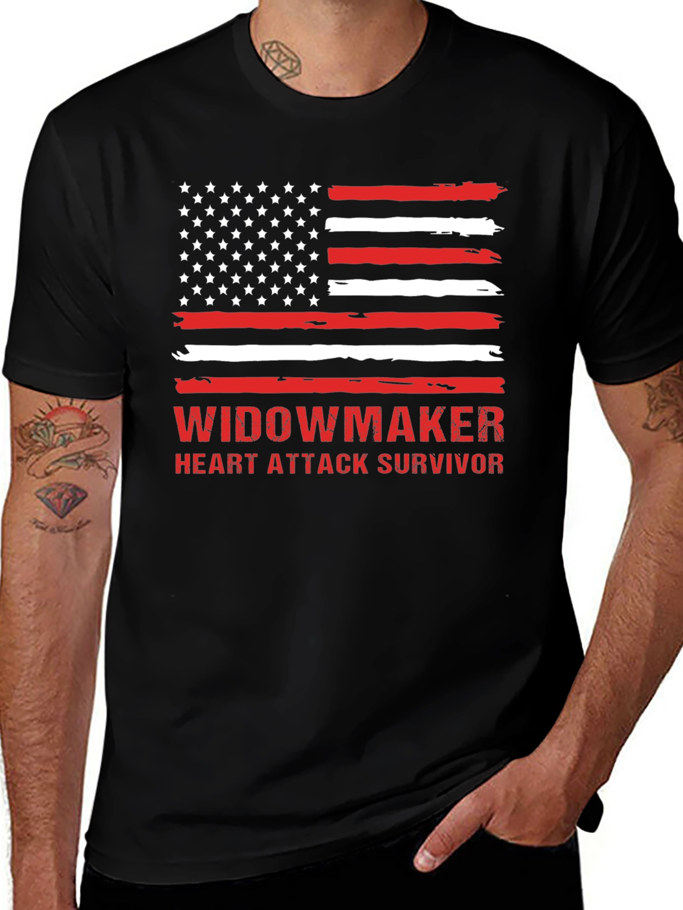 Widowmaker Heart Attack Survivor American Flag T-Shirt