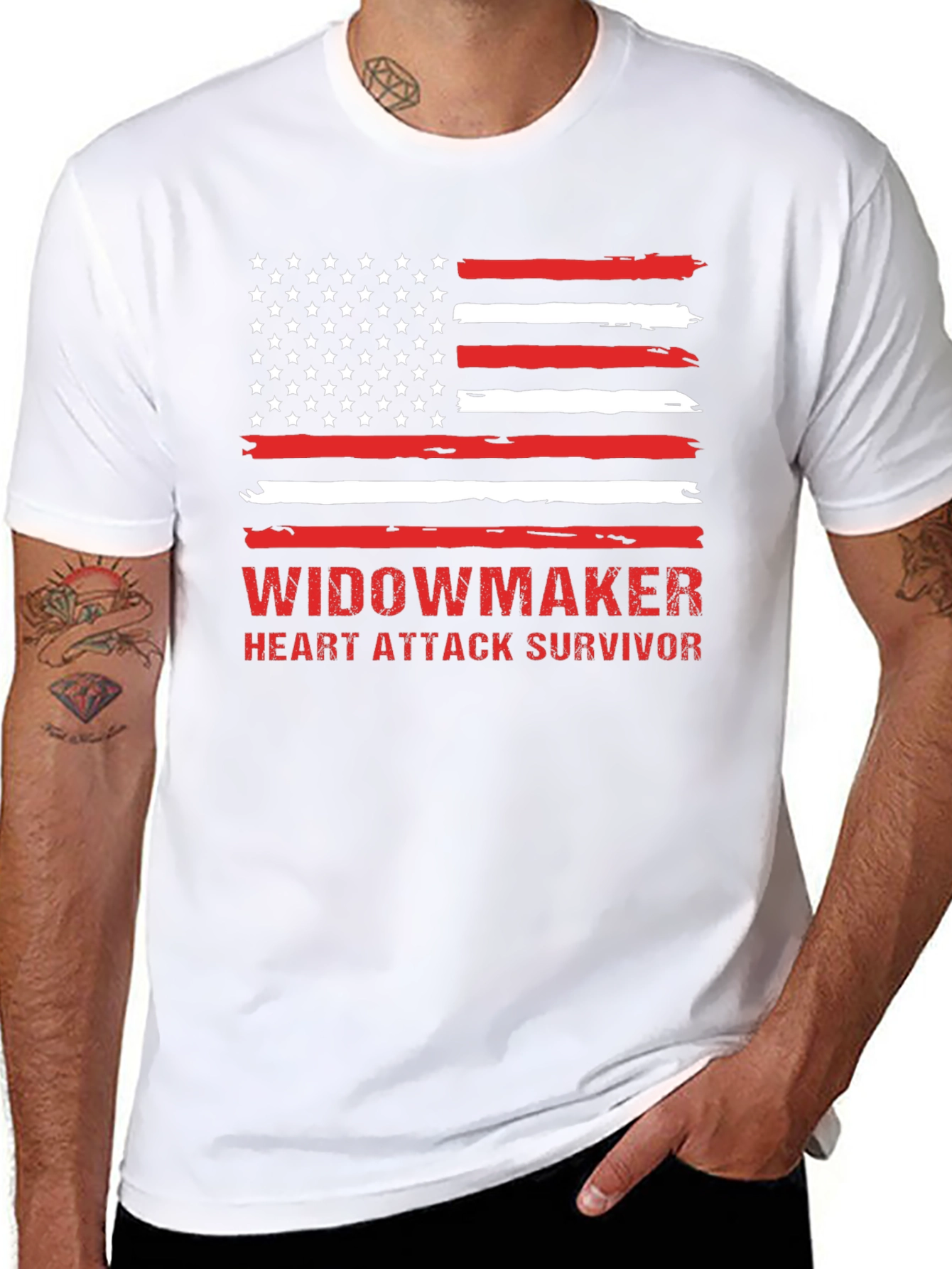 Widowmaker Heart Attack Survivor American Flag T-Shirt