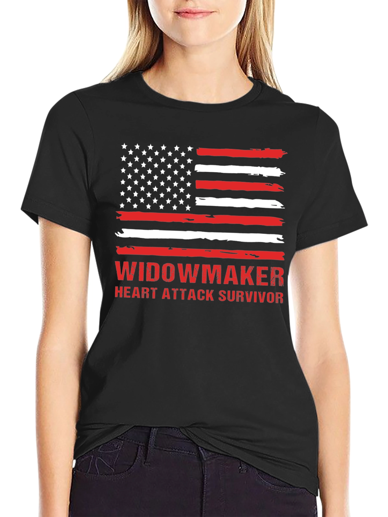 Widowmaker Heart Attack Survivor American Flag T-Shirt