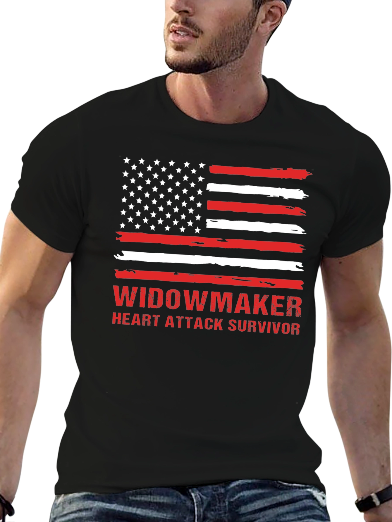 Widowmaker Heart Attack Survivor American Flag T-Shirt