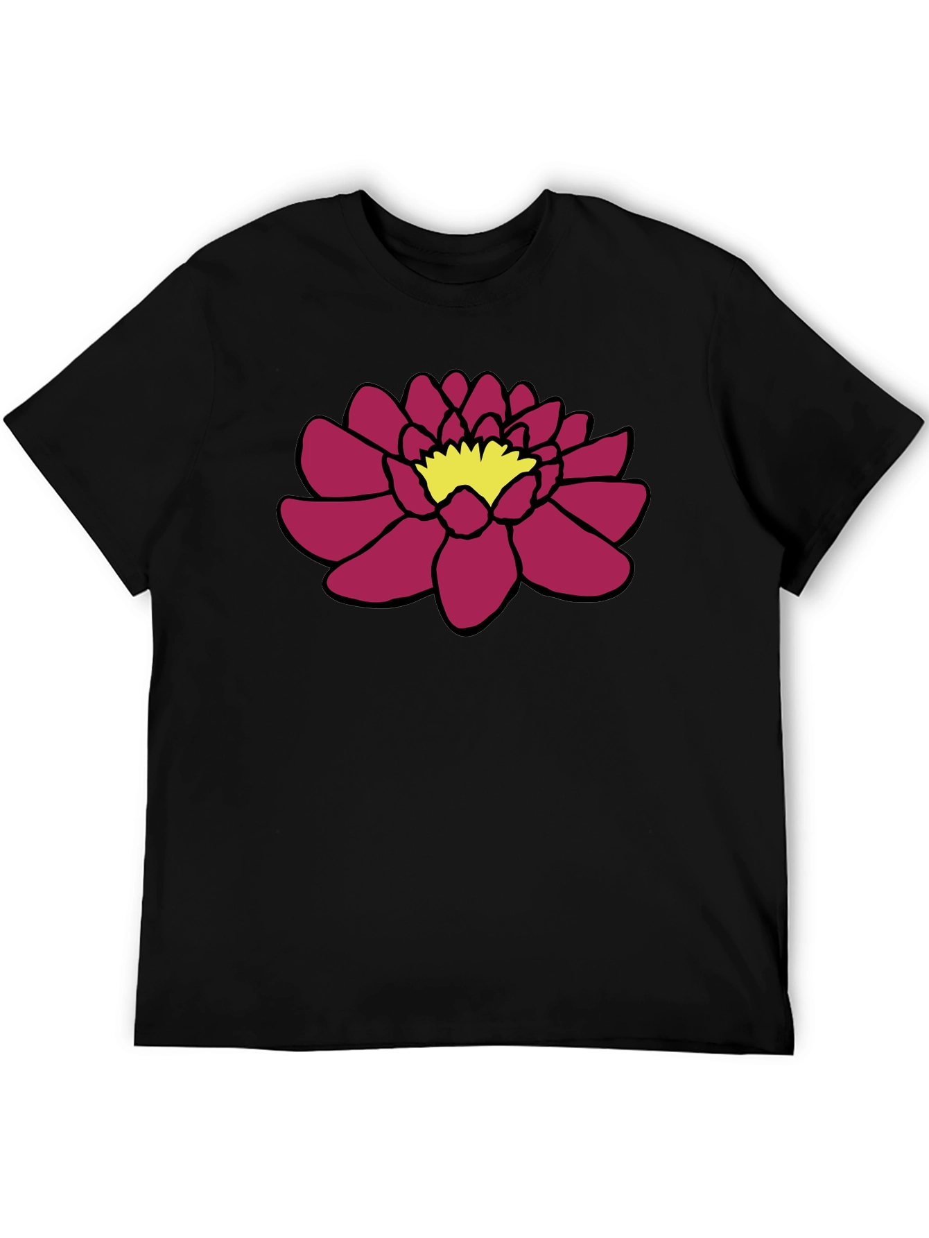 Black Tee with Floral Lotus Design