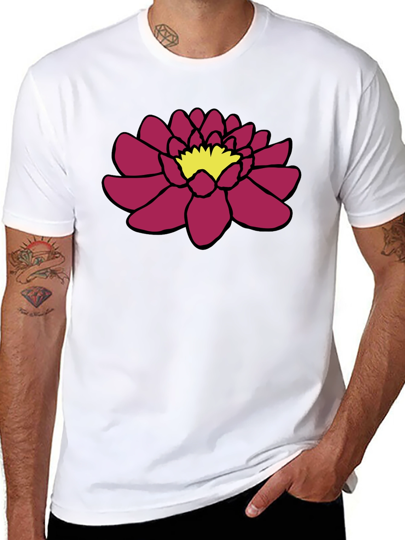 Black Tee with Floral Lotus Design