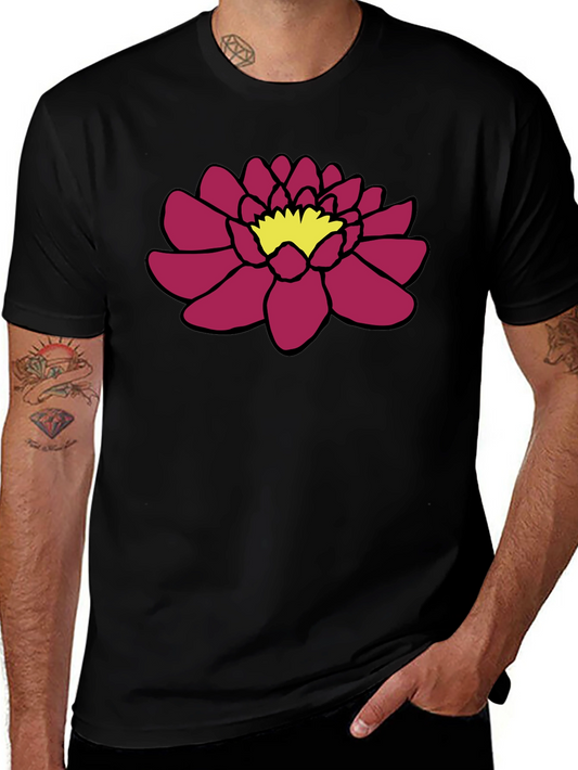 Black Tee with Floral Lotus Design