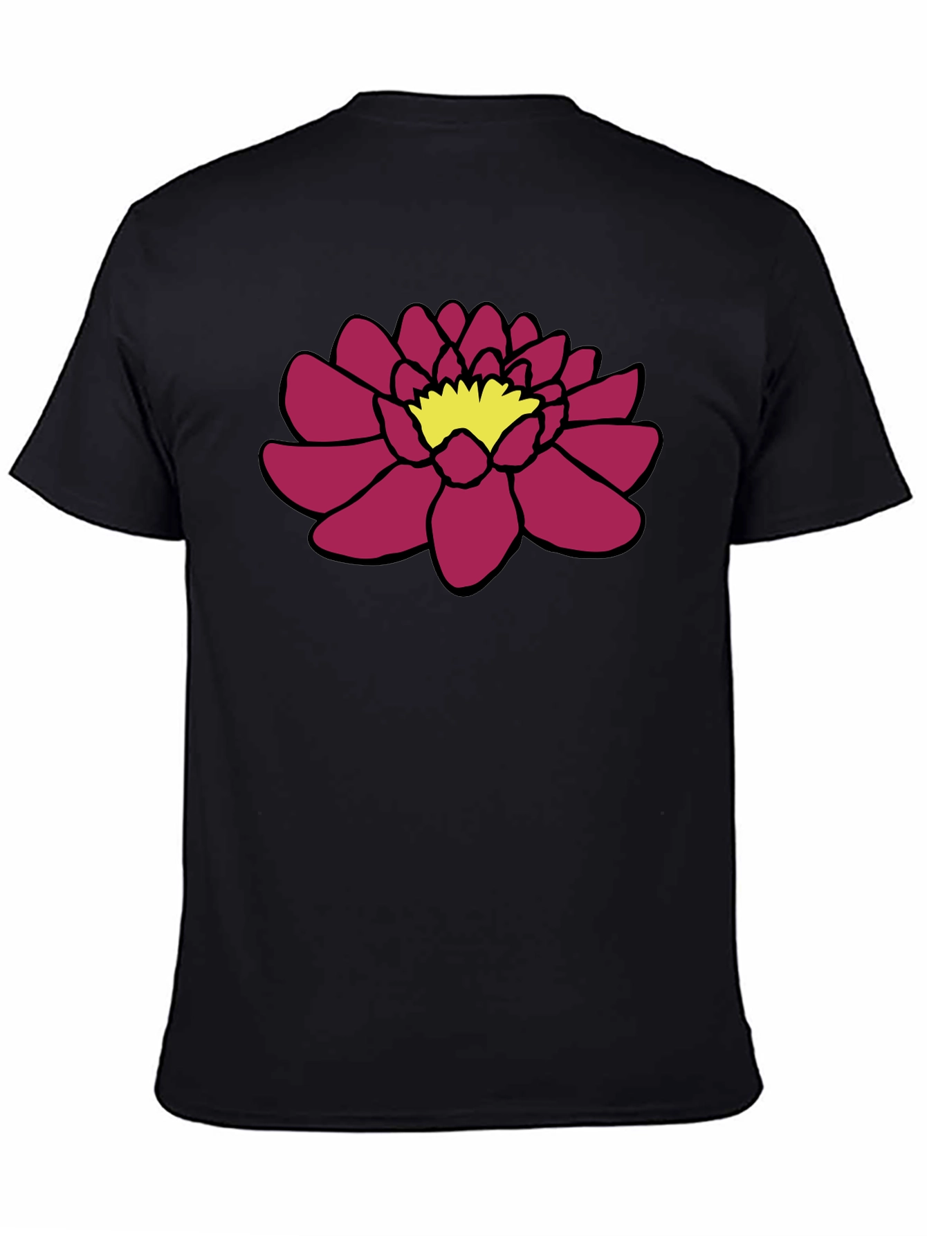 Black Tee with Floral Lotus Design
