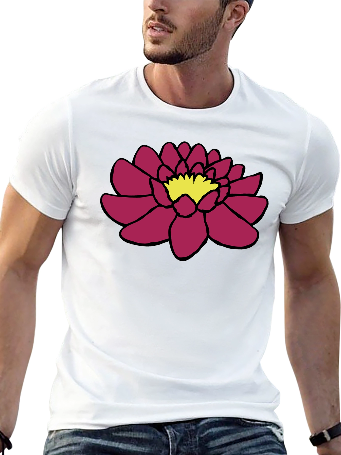 Black Tee with Floral Lotus Design