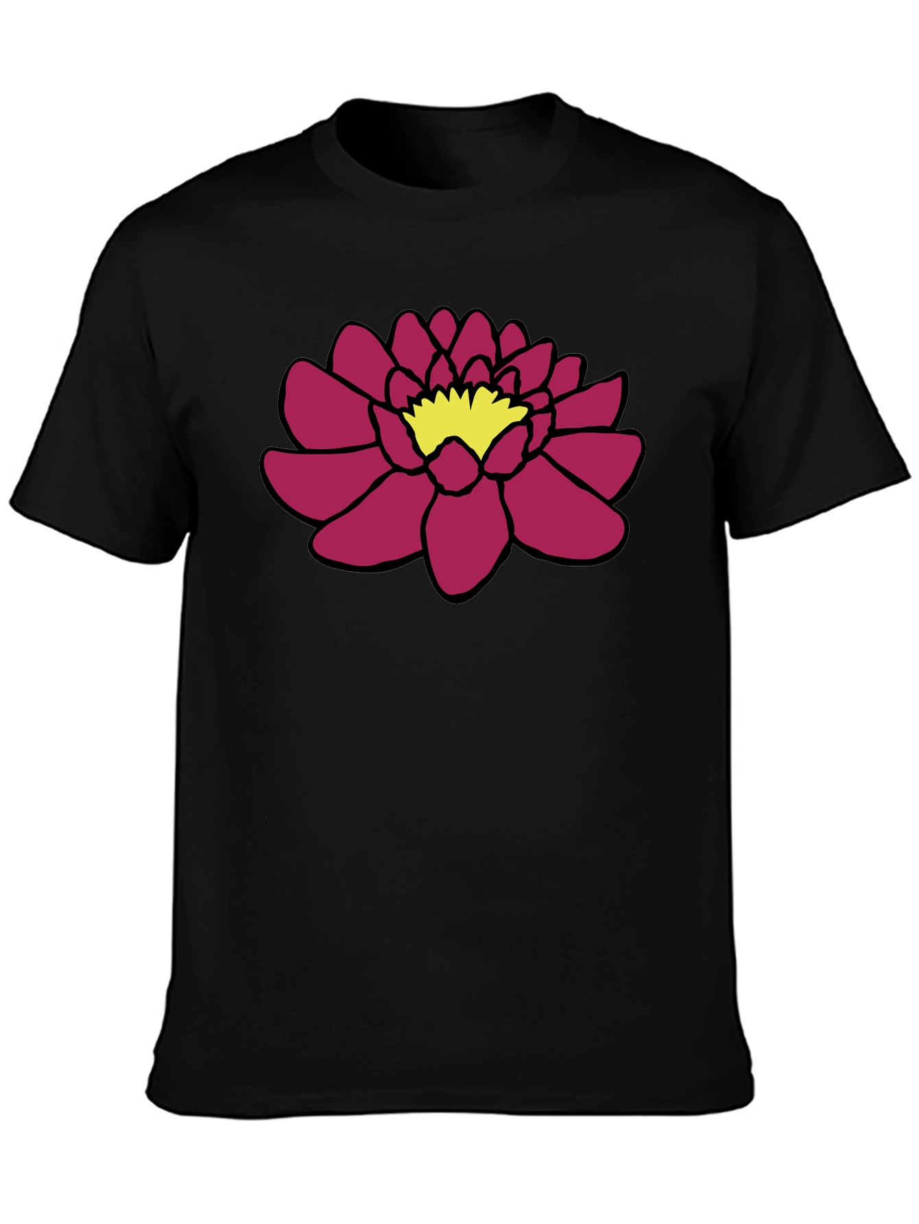 Black Tee with Floral Lotus Design