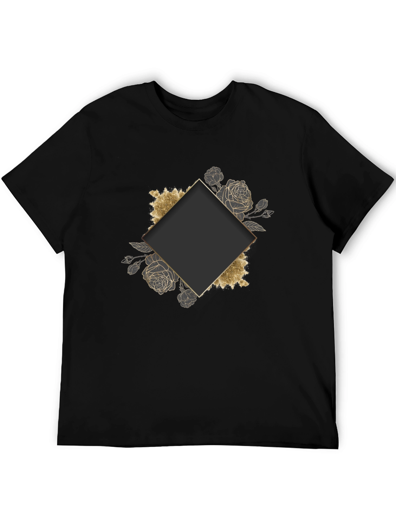 Stylish Black Tee with Floral Diamond Graphic