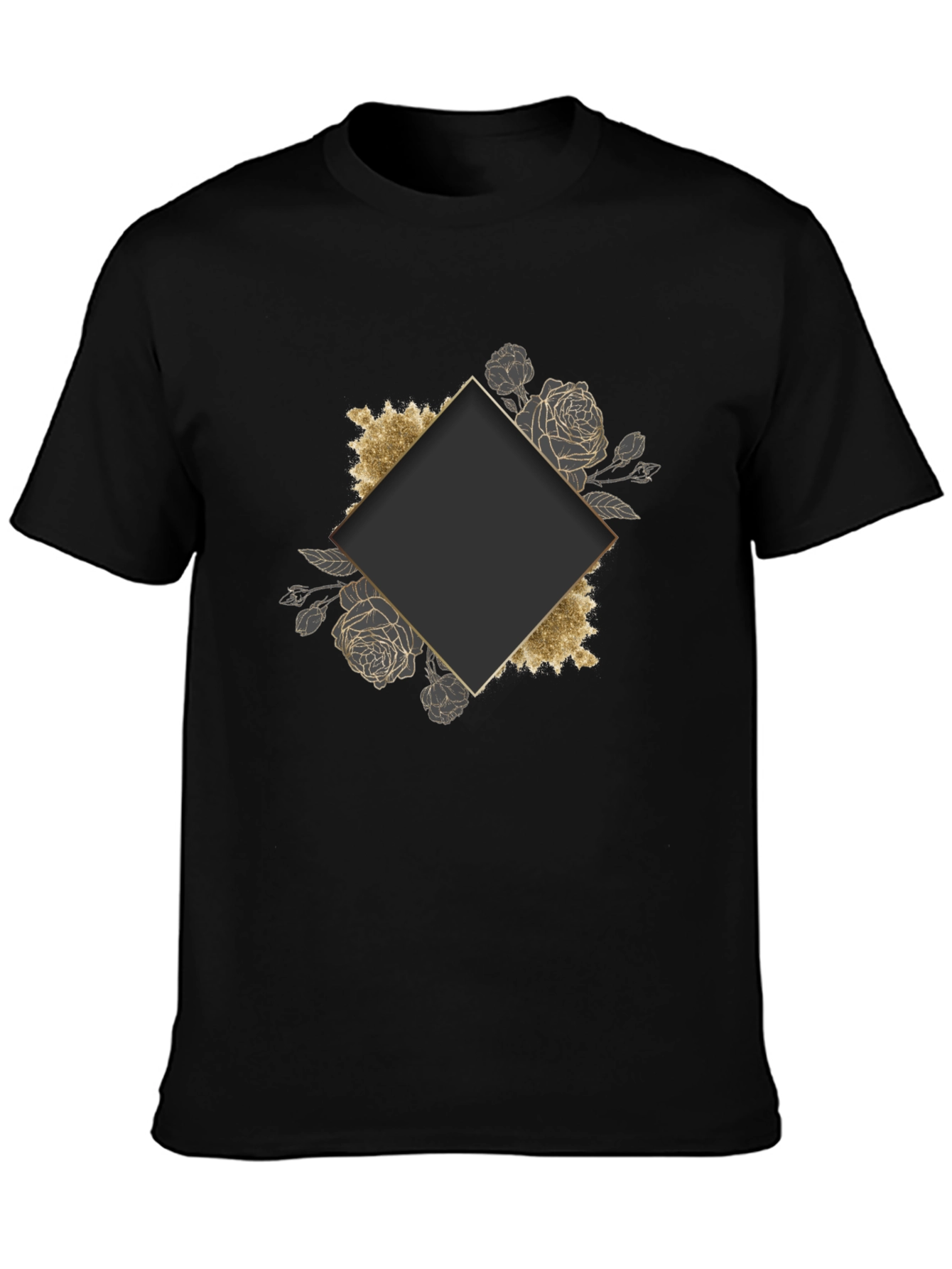 Stylish Black Tee with Floral Diamond Graphic