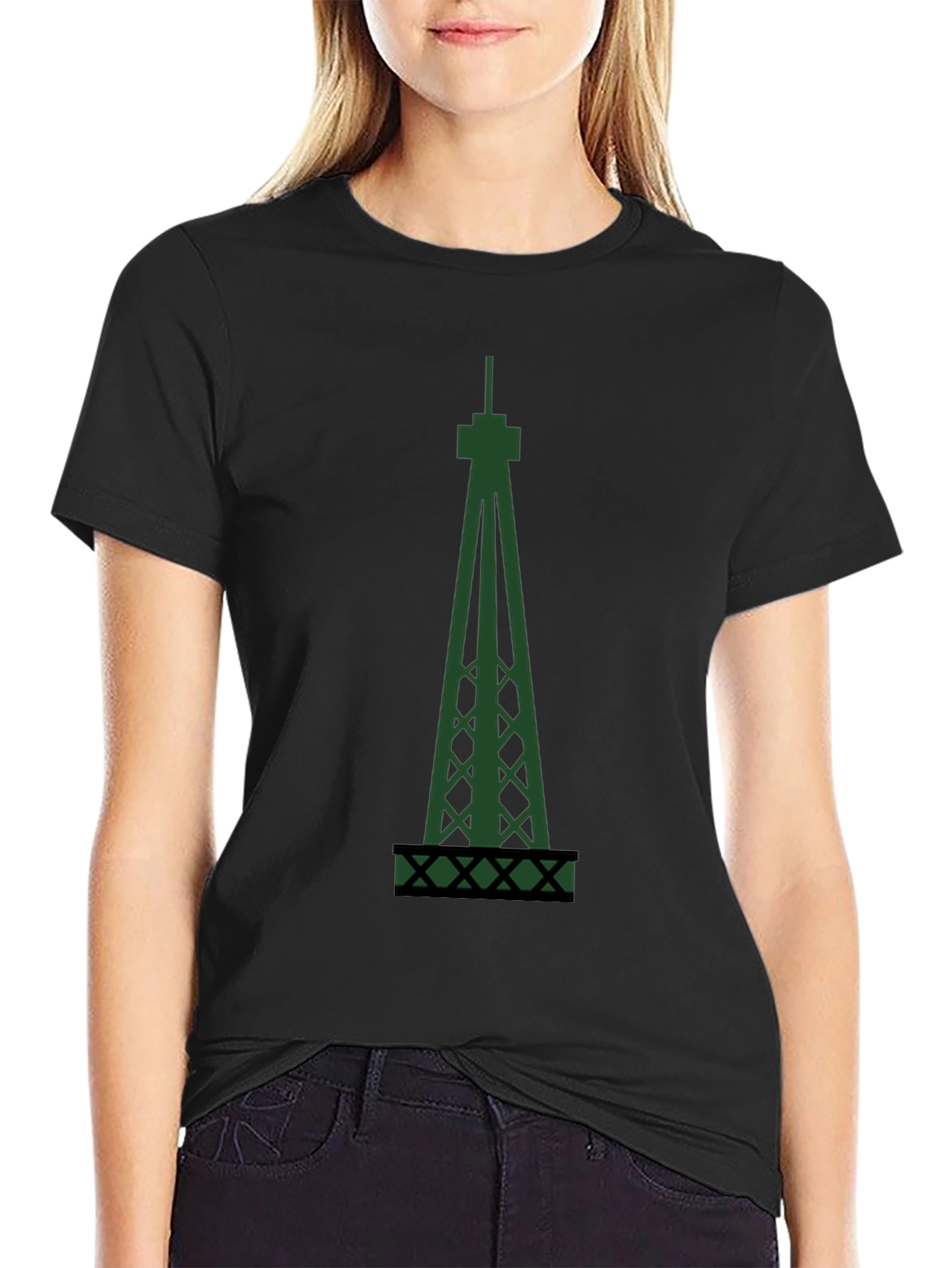 Green Derrick T-Shirt - Stylish Oil Rig Design